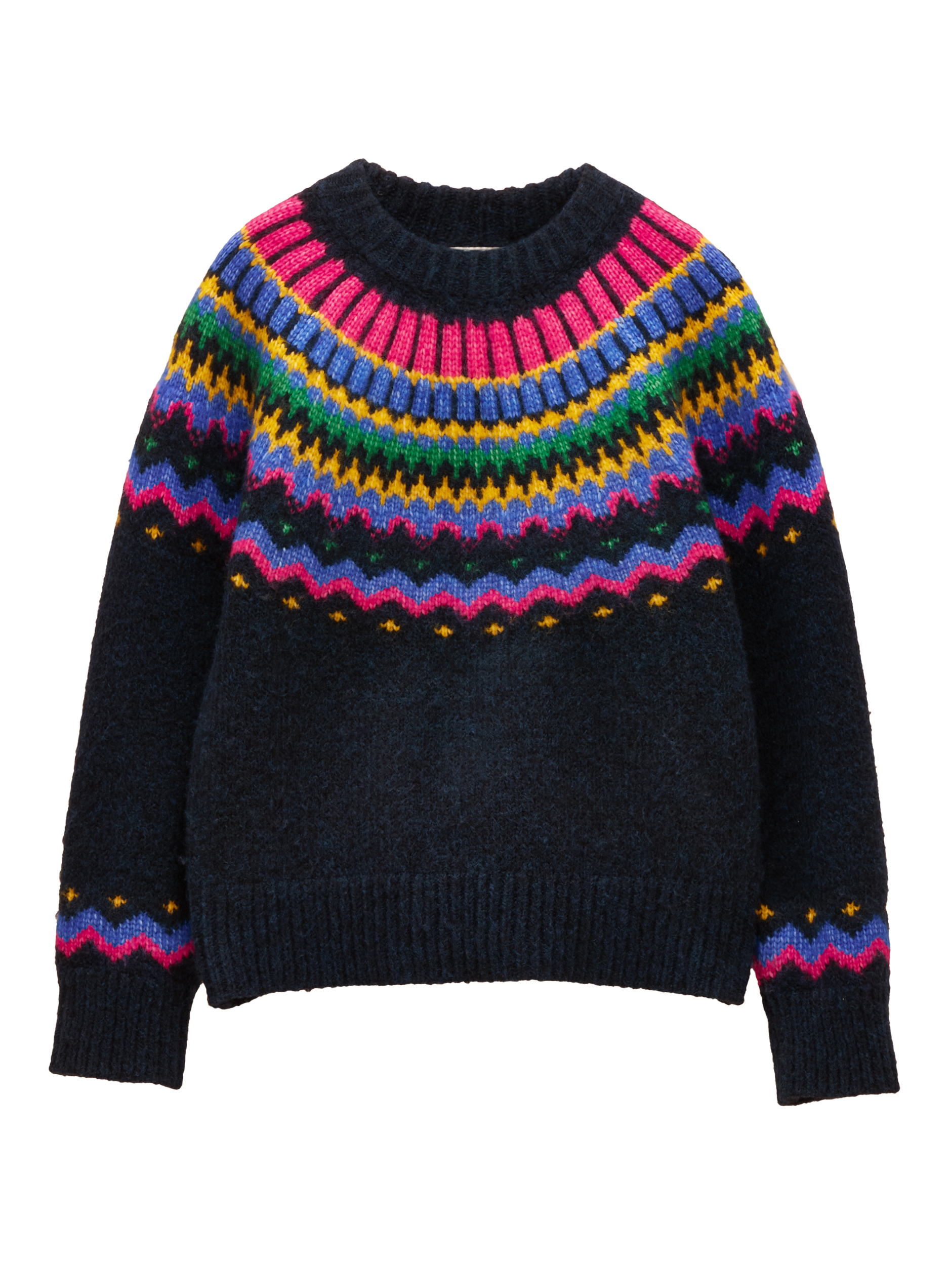 Product image 5 of 8, which shows Joules Crew Neck Fair Isle Jumper, Navy, XS