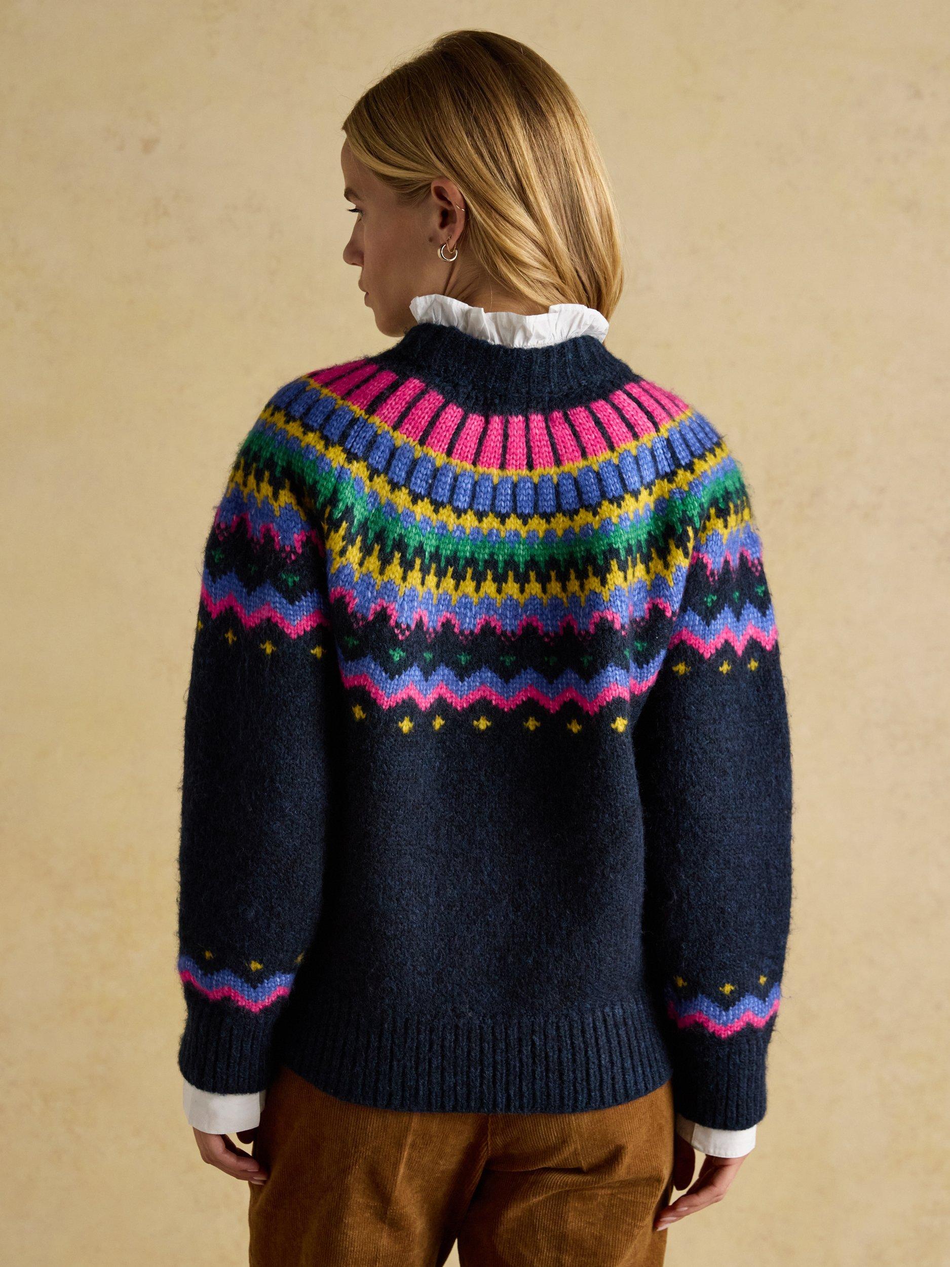 Product image 6 of 8, which shows Joules Crew Neck Fair Isle Jumper, Navy, XS