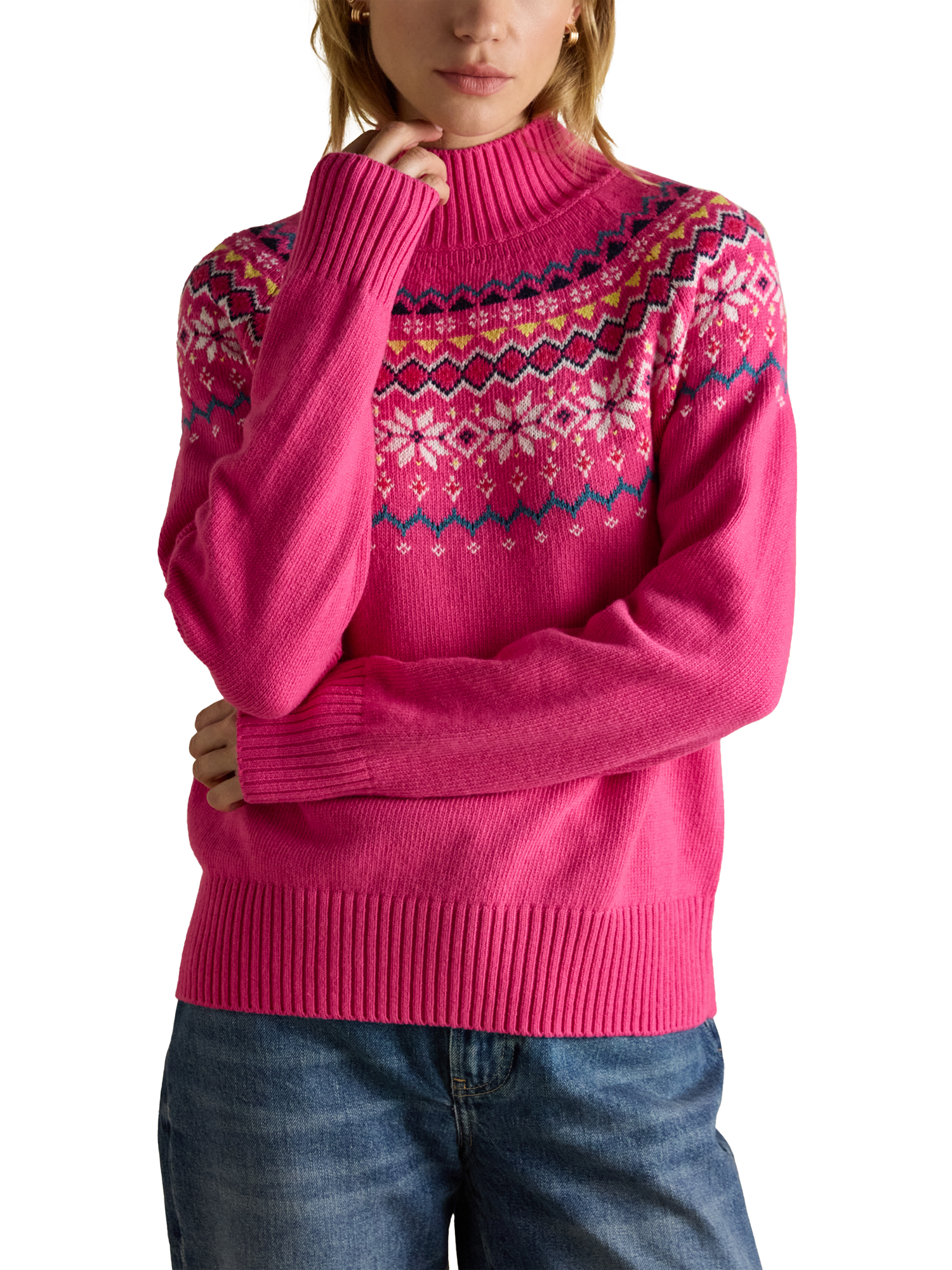 Product image 1 of 8, which shows Joules Alba Fair Isle Jumper, Pink, S