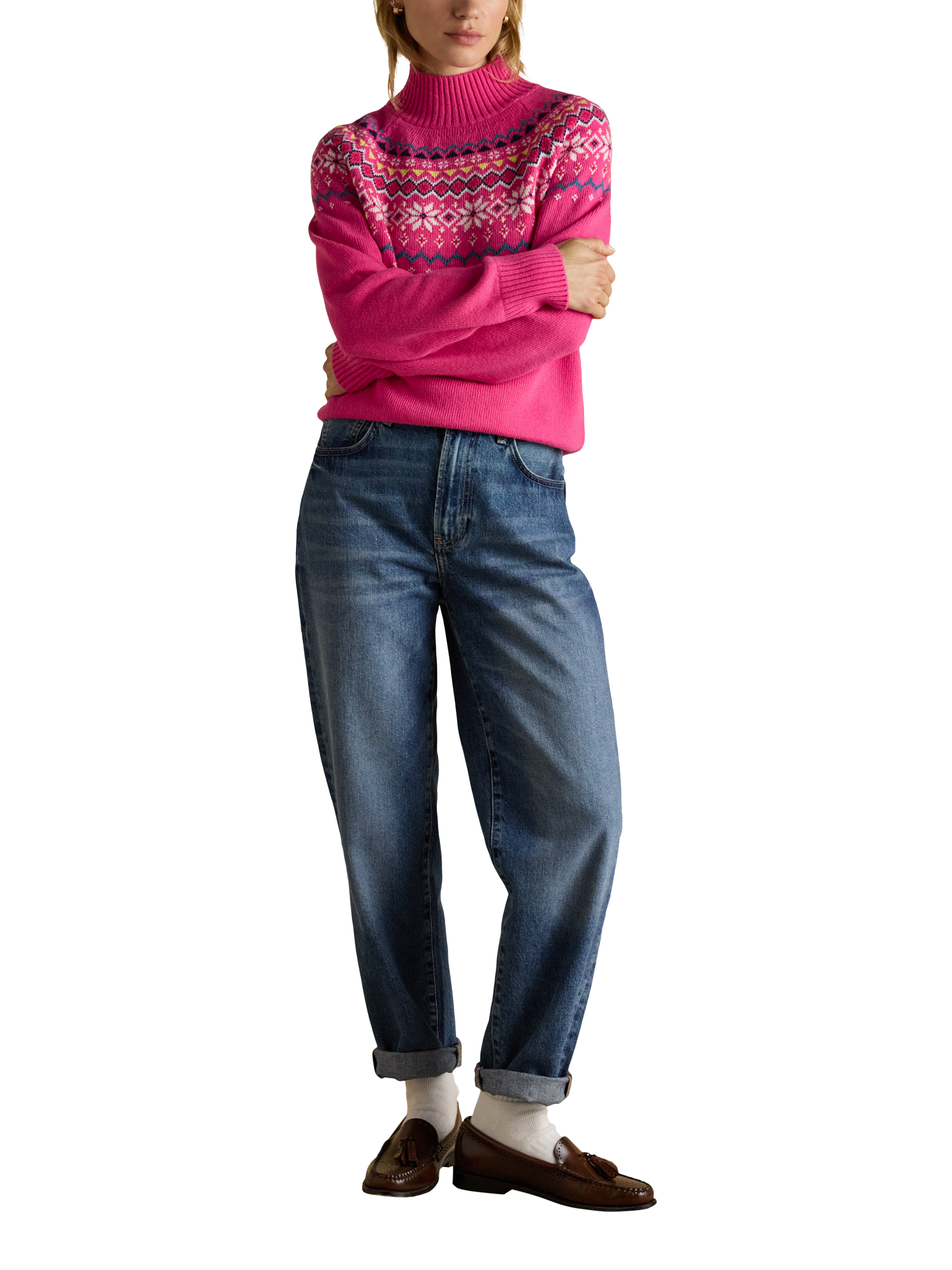 Product image 4 of 8, which shows Joules Alba Fair Isle Jumper, Pink, S