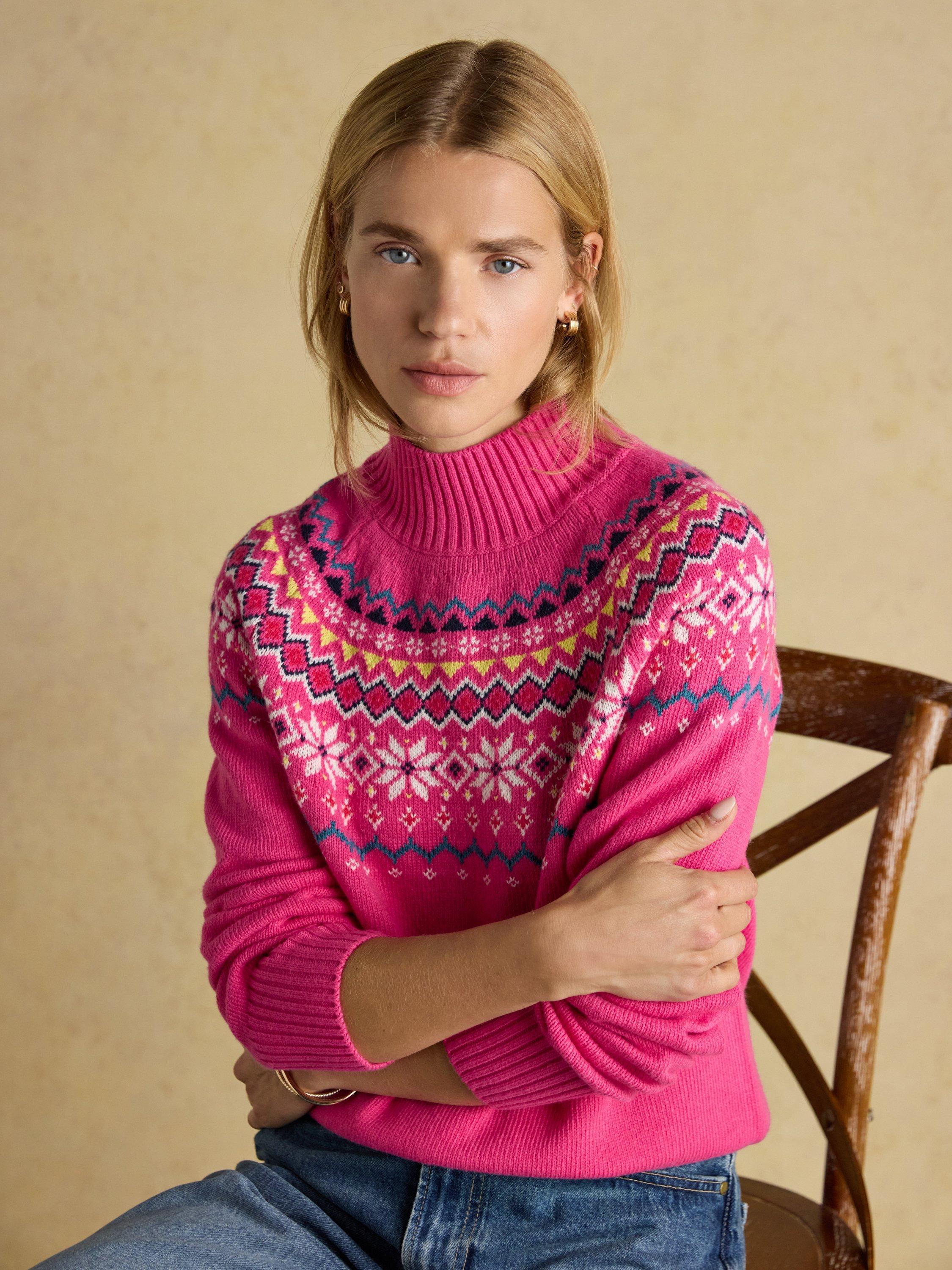 Product image 7 of 8, which shows Joules Alba Fair Isle Jumper, Pink, S