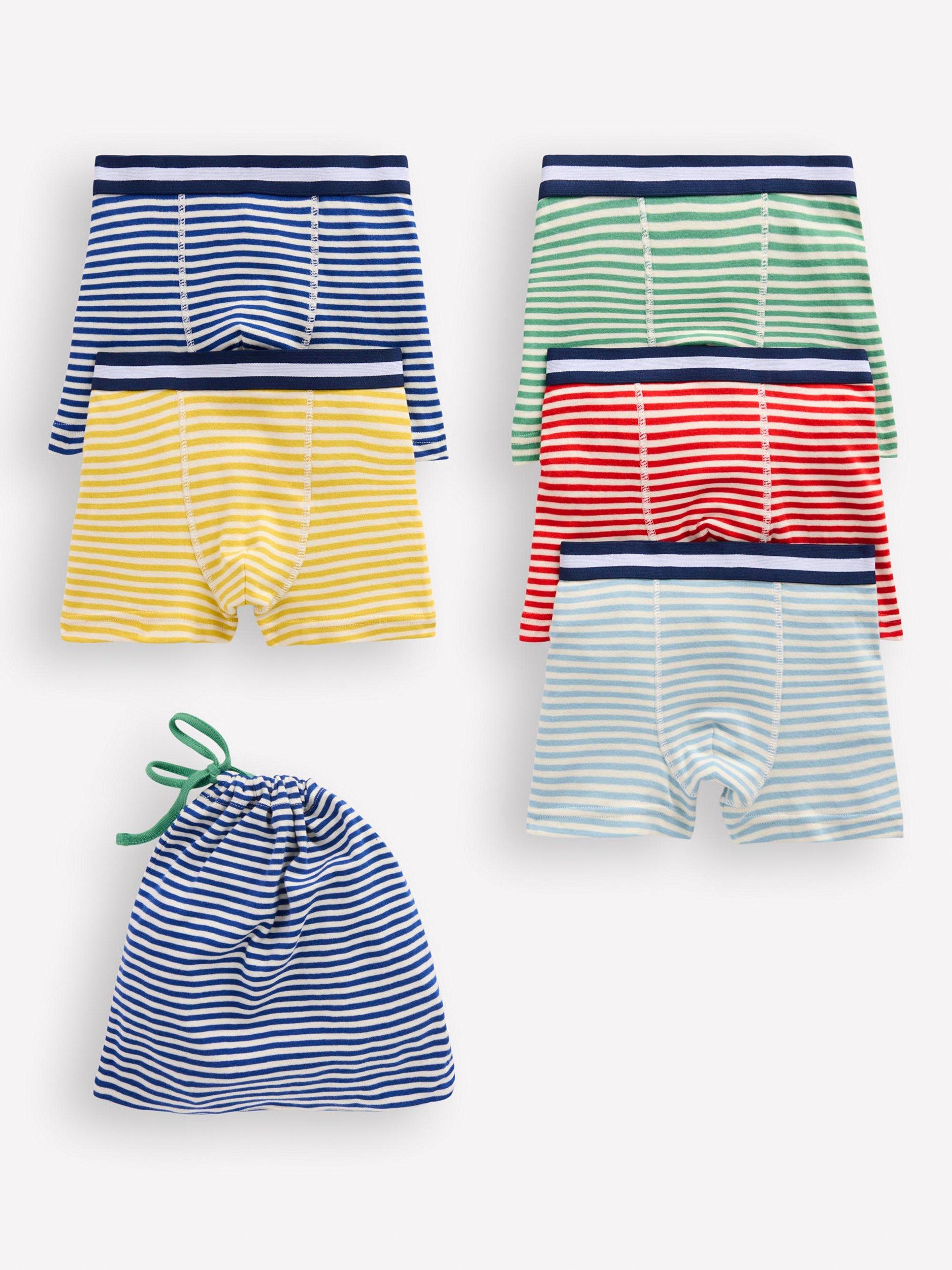 Product image 1 of 3, which shows Mini Boden Kids' Cotton Boxer Shorts, Pack of 5, Yellow/Multi, 2-3 years
