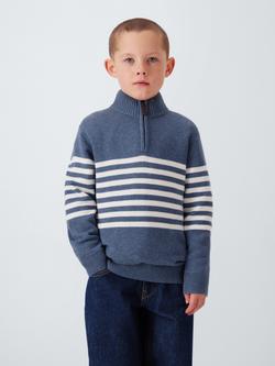 John Lewis Kids' Half Zip Stripe Jumper, Navy, Navy