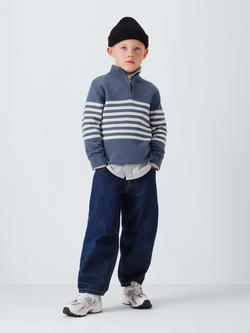 John Lewis Kids' Half Zip Stripe Jumper, Navy - view 2, Navy