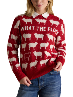 Joules What The Flock Intarsia Jumper, Red/Multi, Red/Multi