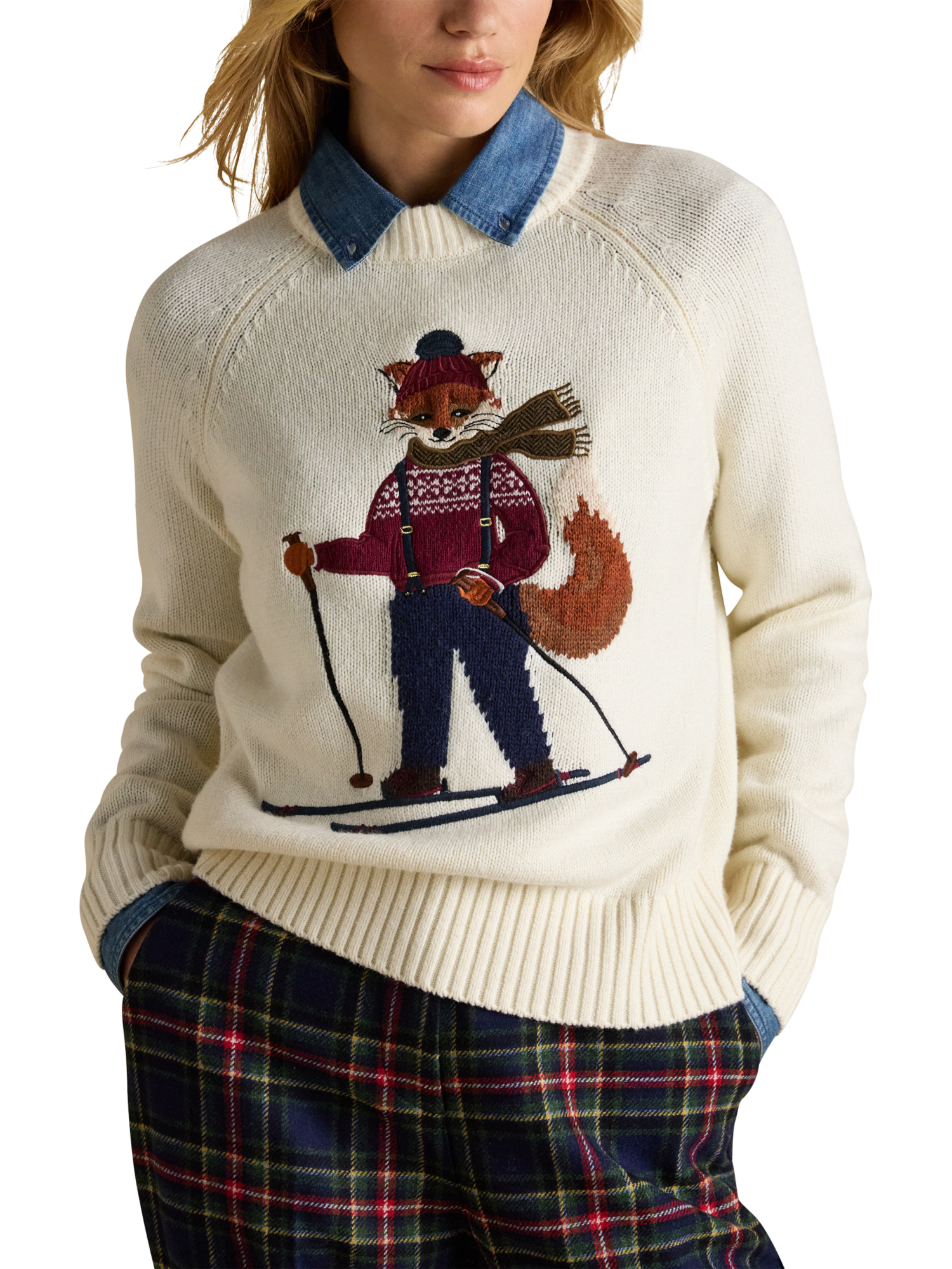 Product image 1 of 8, which shows Joules Jonty Fox Intarsia Jumper, Cream, XS
