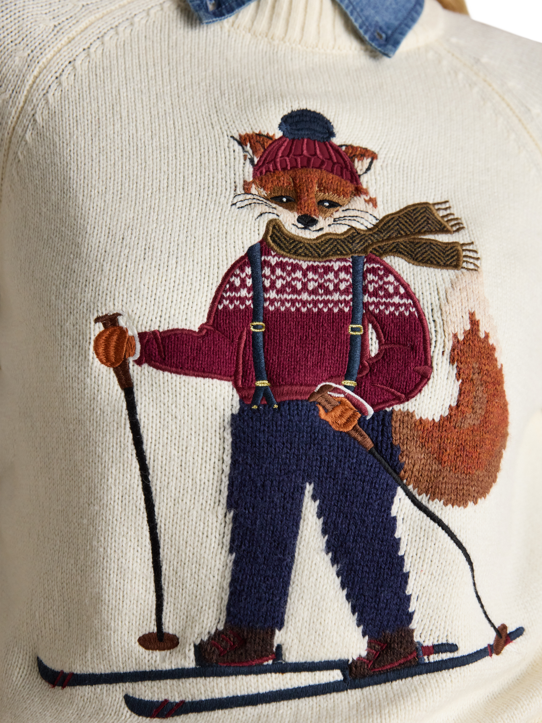 Product image 3 of 8, which shows Joules Jonty Fox Intarsia Jumper, Cream, XS