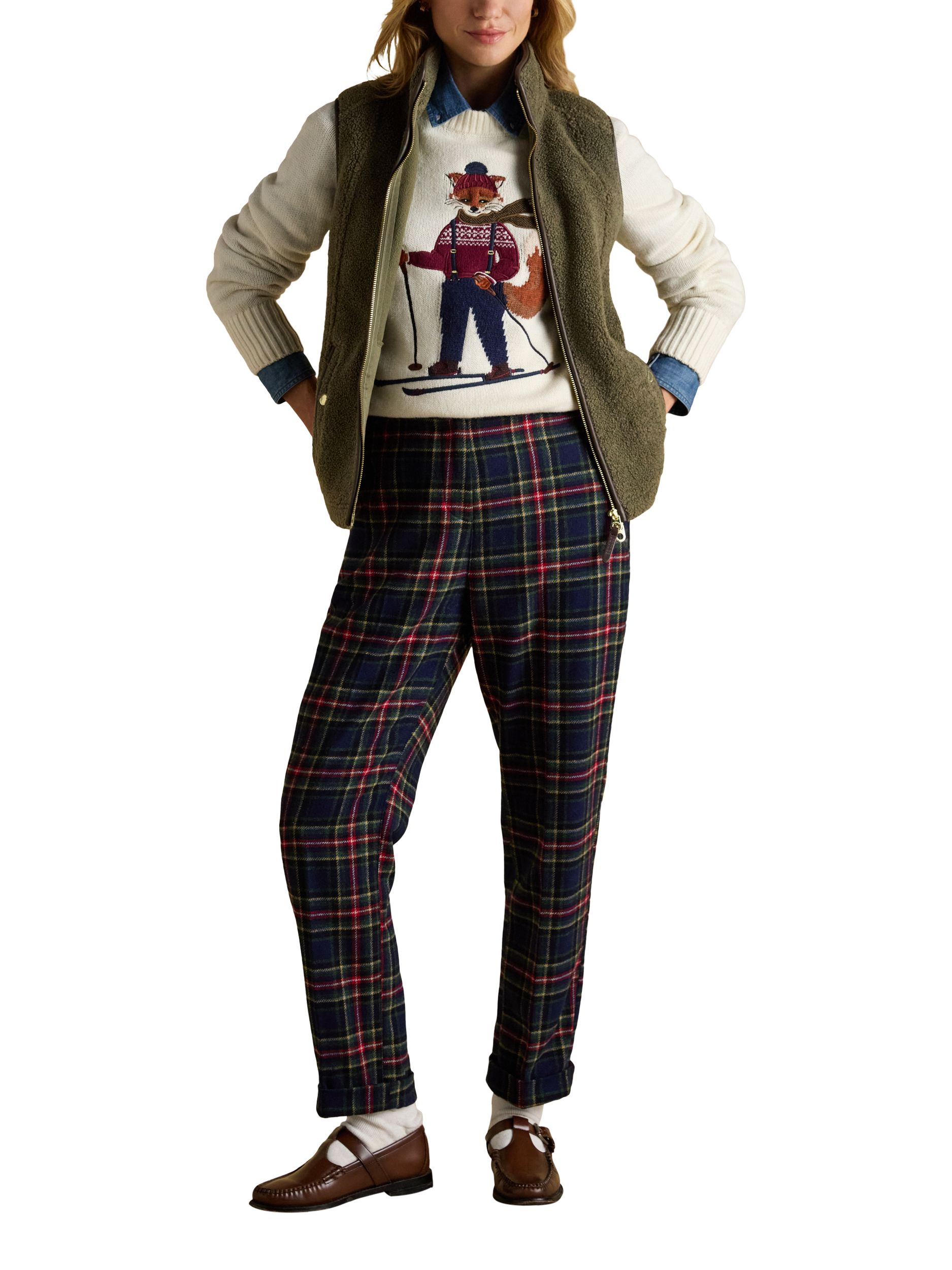 Product image 4 of 8, which shows Joules Jonty Fox Intarsia Jumper, Cream, XS