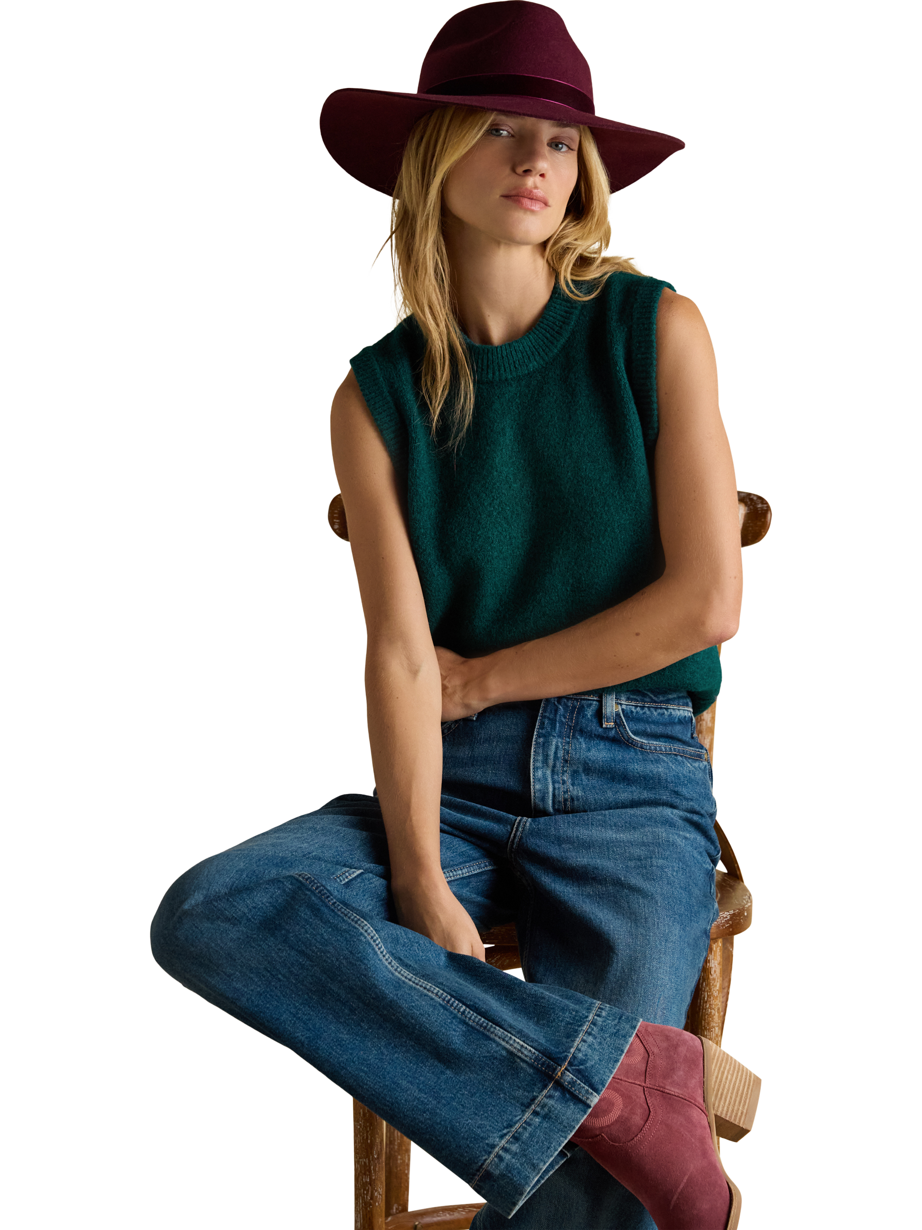 Product image 3 of 6, which shows Joules Holly Knitted Tank Top, Dark Green, S