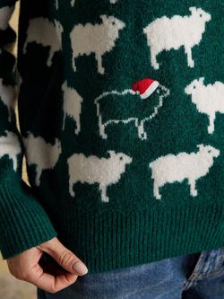 Joules Fleece Navidad Intarsia Jumper, Green - view 2, Green