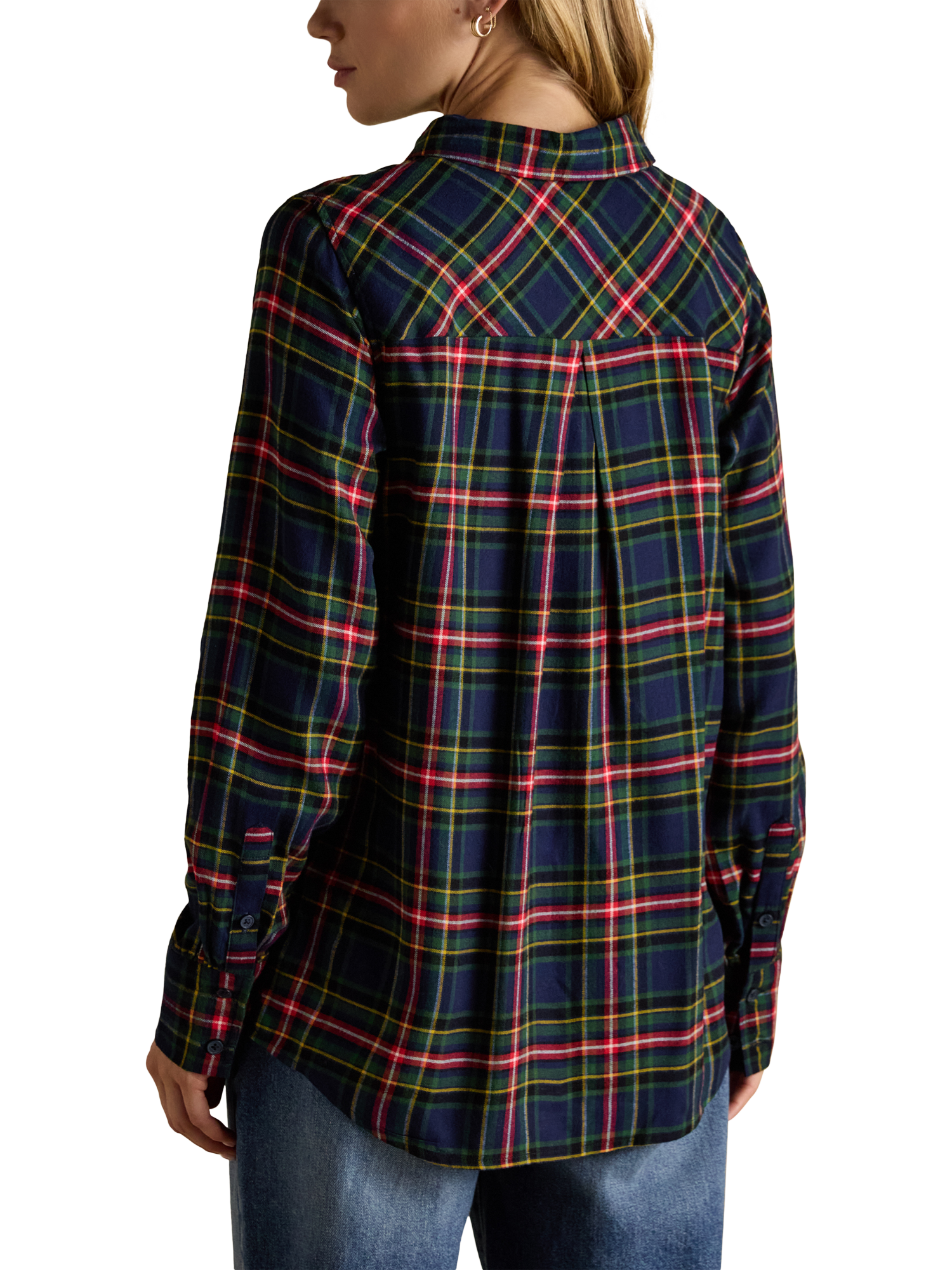 Product image 2 of 7, which shows Joules Selene Brushed Ruffle Plaid Shirt, Navy, 6