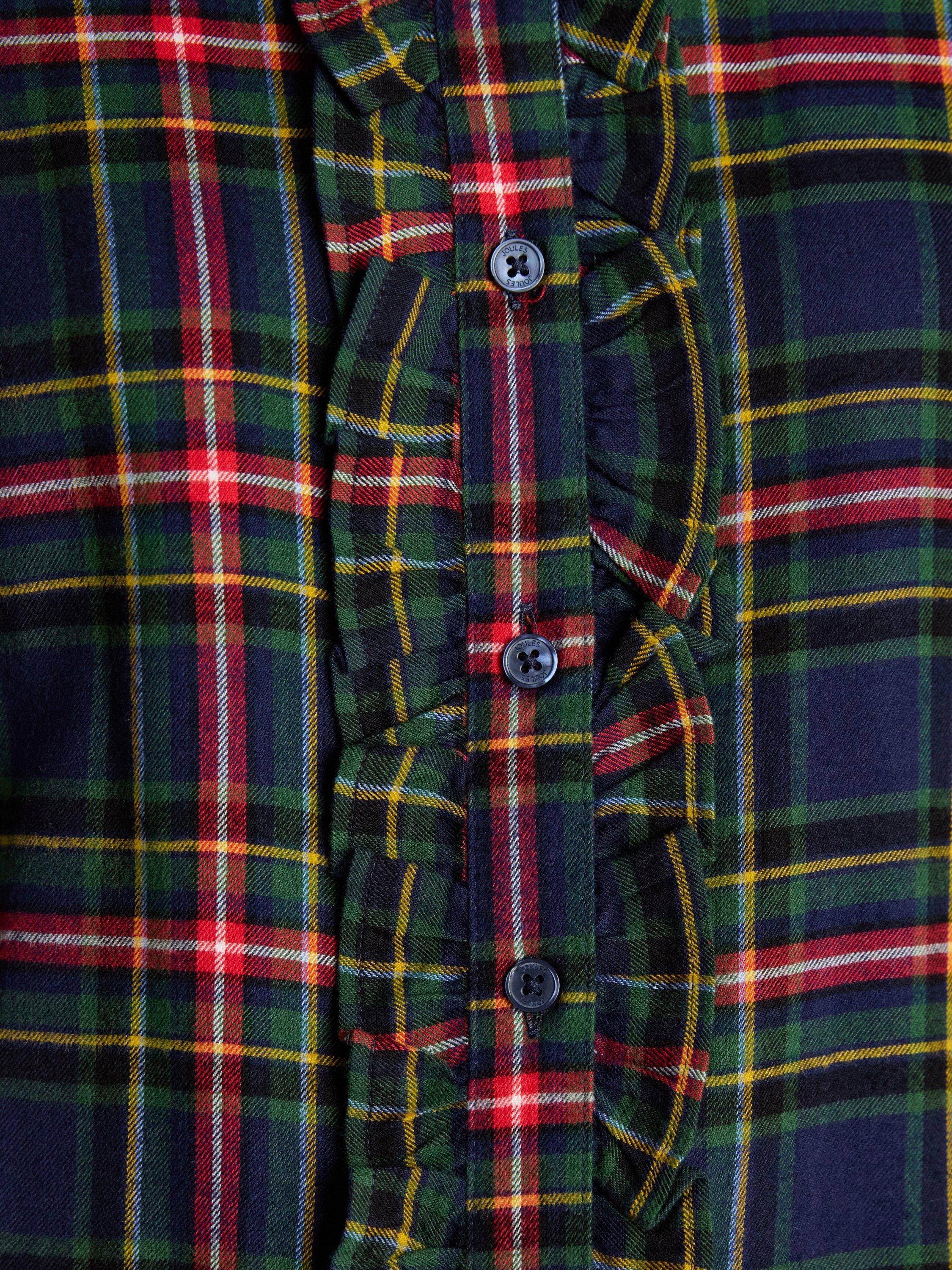 Product image 3 of 7, which shows Joules Selene Brushed Ruffle Plaid Shirt, Navy, 6