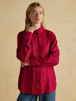 Joules Selene Brushed Ruffle Plaid Shirt, Red, Red