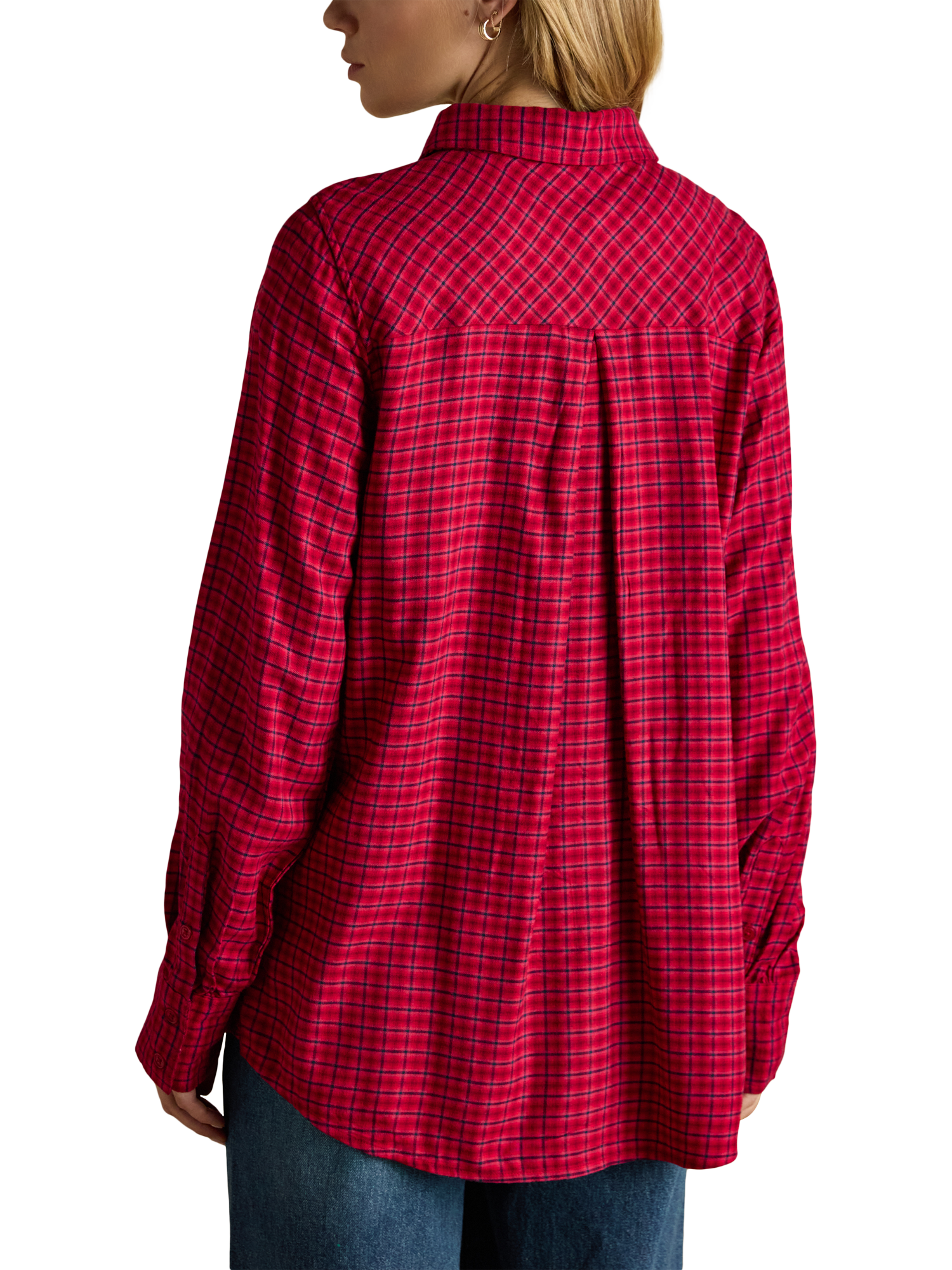 Product image 2 of 8, which shows Joules Selene Brushed Ruffle Plaid Shirt, Red, 6