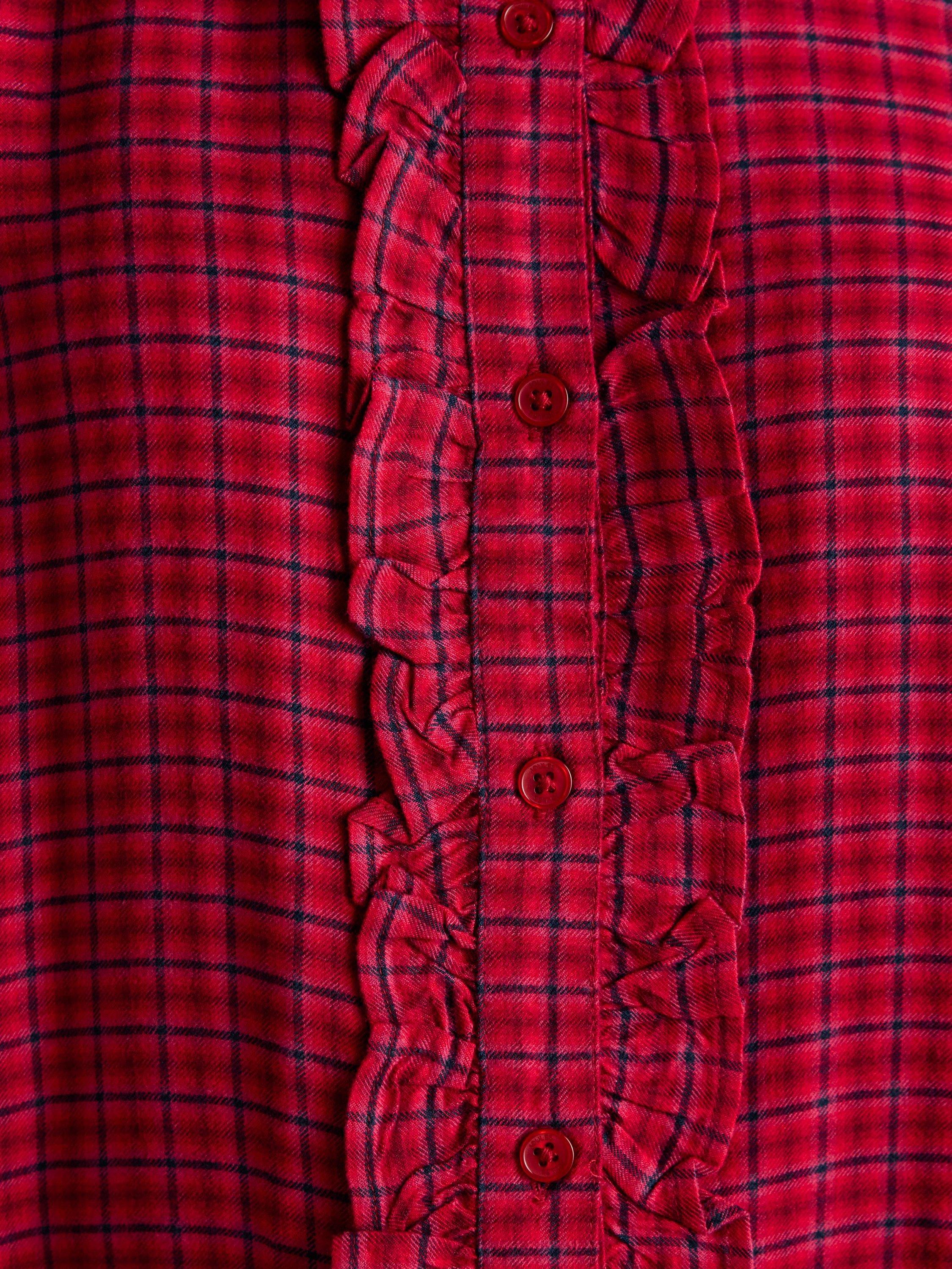Product image 7 of 8, which shows Joules Selene Brushed Ruffle Plaid Shirt, Red, 6