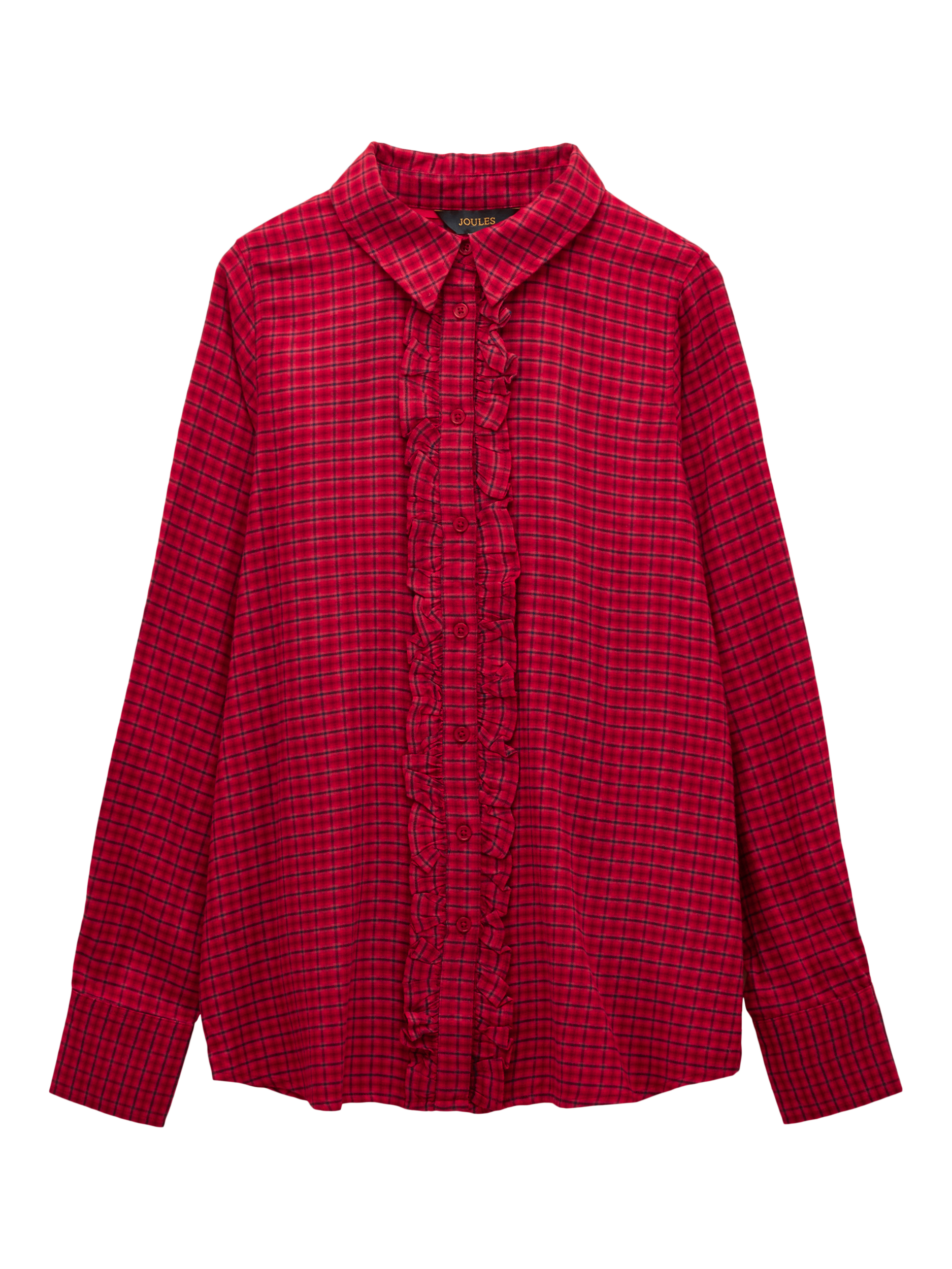 Product image 8 of 8, which shows Joules Selene Brushed Ruffle Plaid Shirt, Red, 6