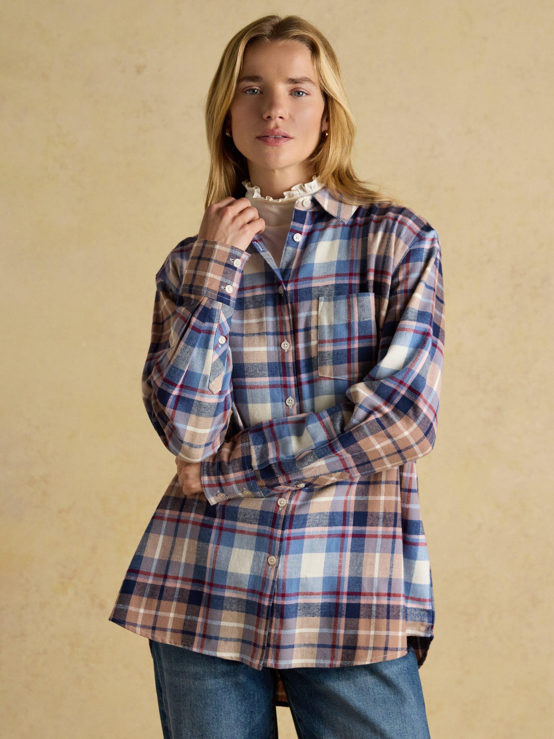 Product image 1 of 8, which shows Joules Plaid Check Brushed Cotton Shirt, Blue, 10
