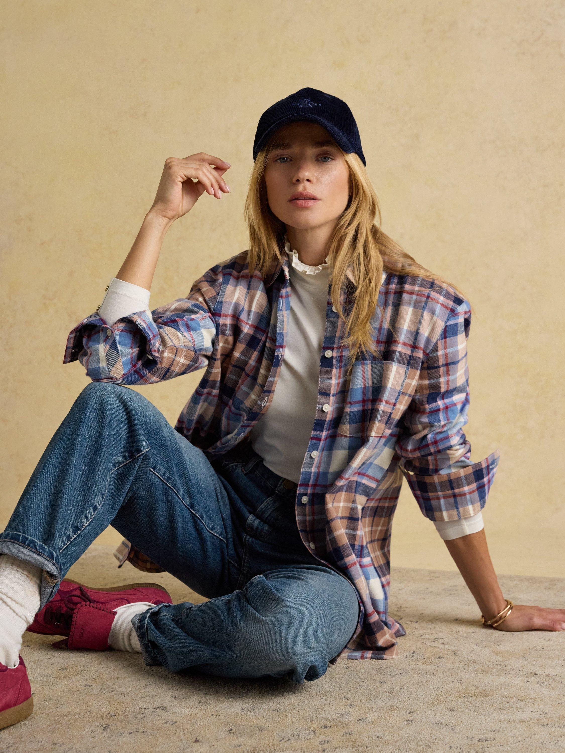 Product image 6 of 8, which shows Joules Plaid Check Brushed Cotton Shirt, Blue, 10