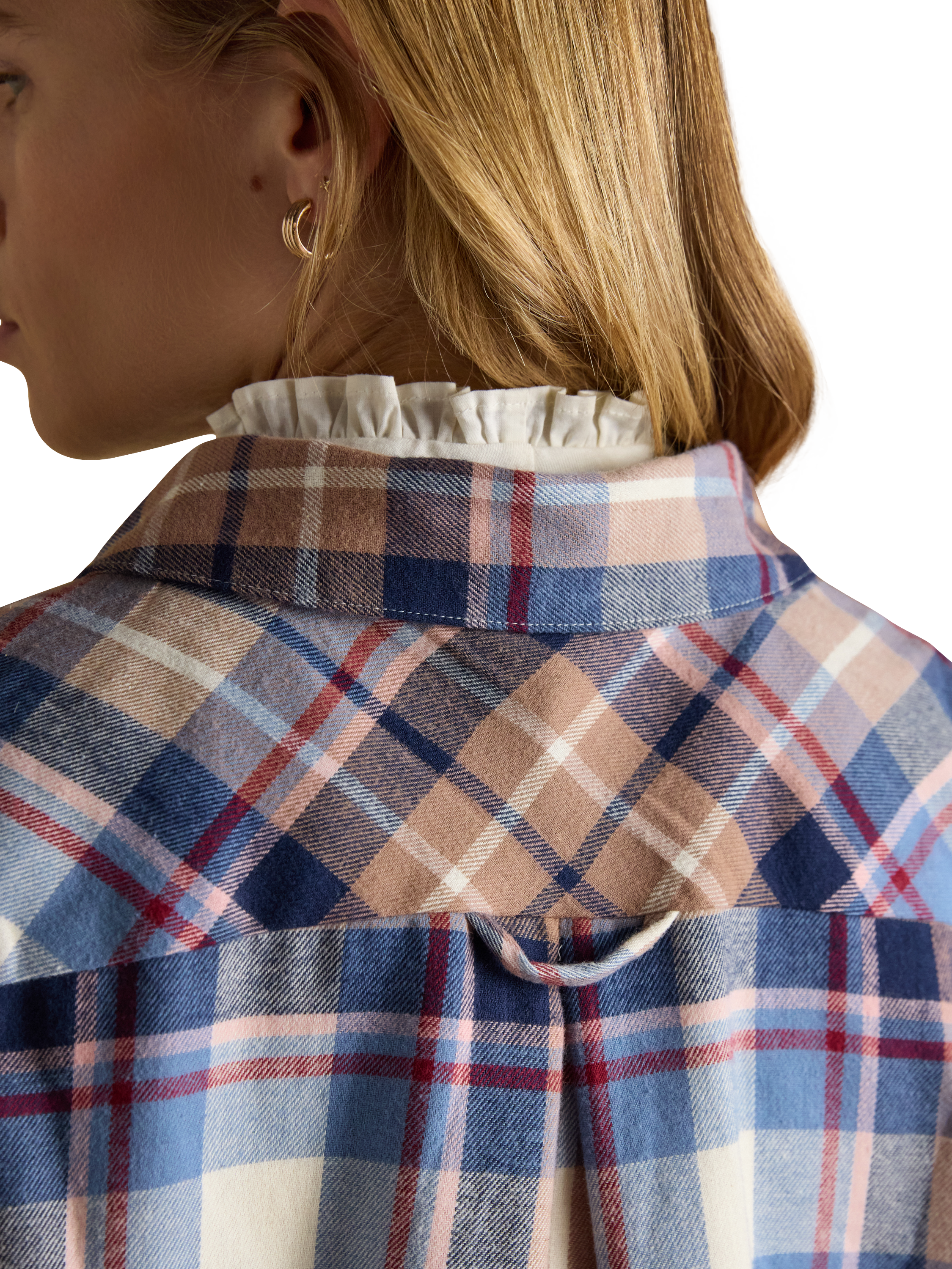 Product image 7 of 8, which shows Joules Plaid Check Brushed Cotton Shirt, Blue, 10