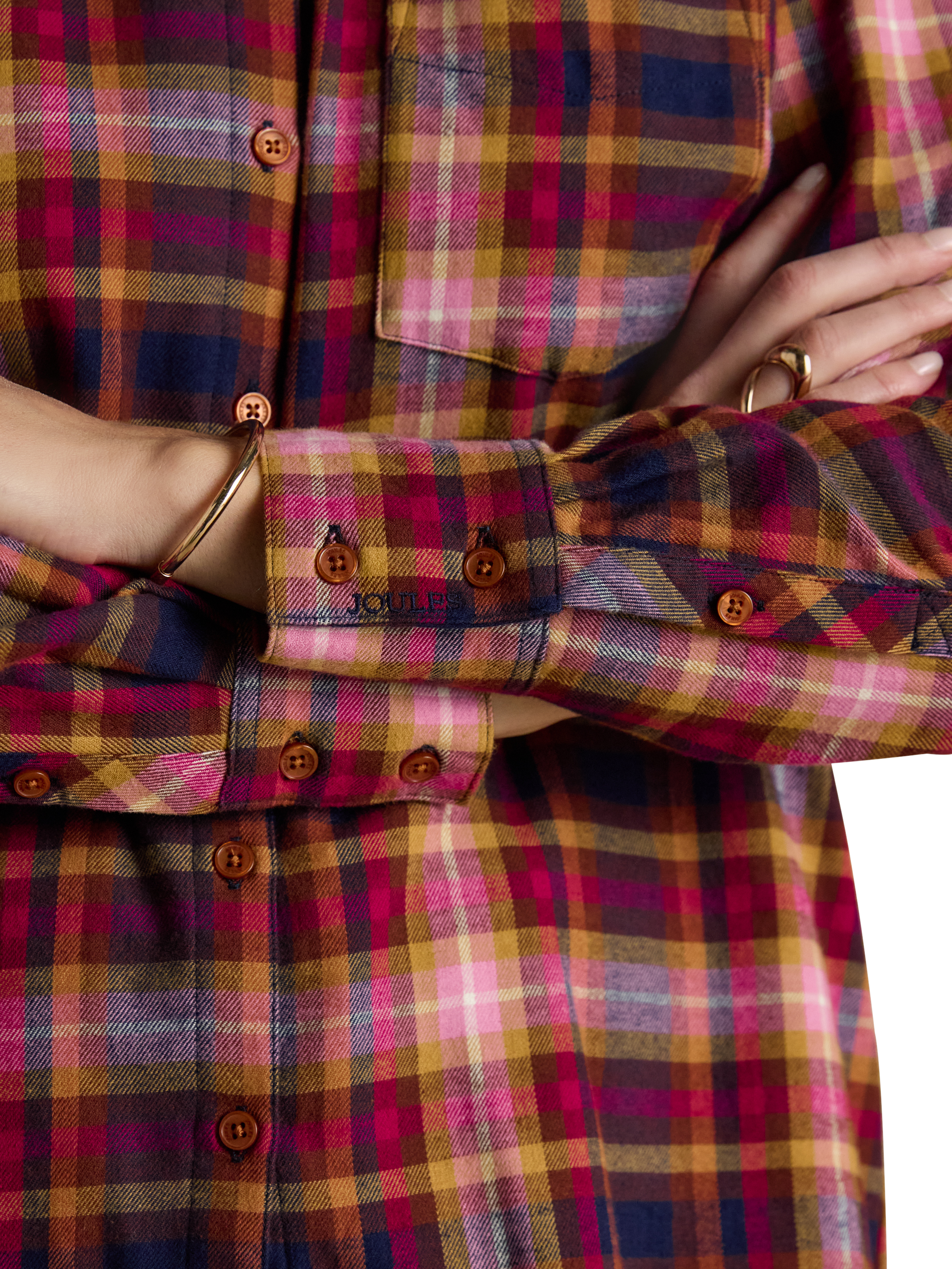 Product image 5 of 7, which shows Joules Check Brushed Cotton Shirt, Red/Multi, 6