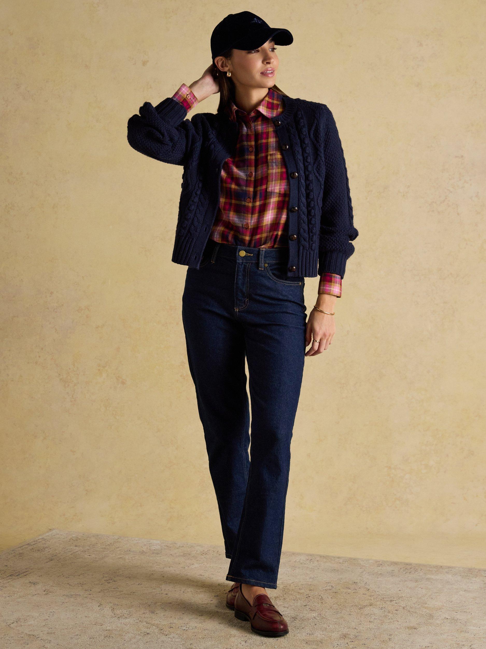 Product image 6 of 7, which shows Joules Check Brushed Cotton Shirt, Red/Multi, 6