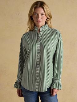 Joules Stripe Frill Neck Shirt, Green, Green