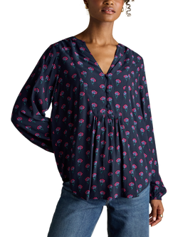 Joules Floral Popover Blouse, Navy, Navy