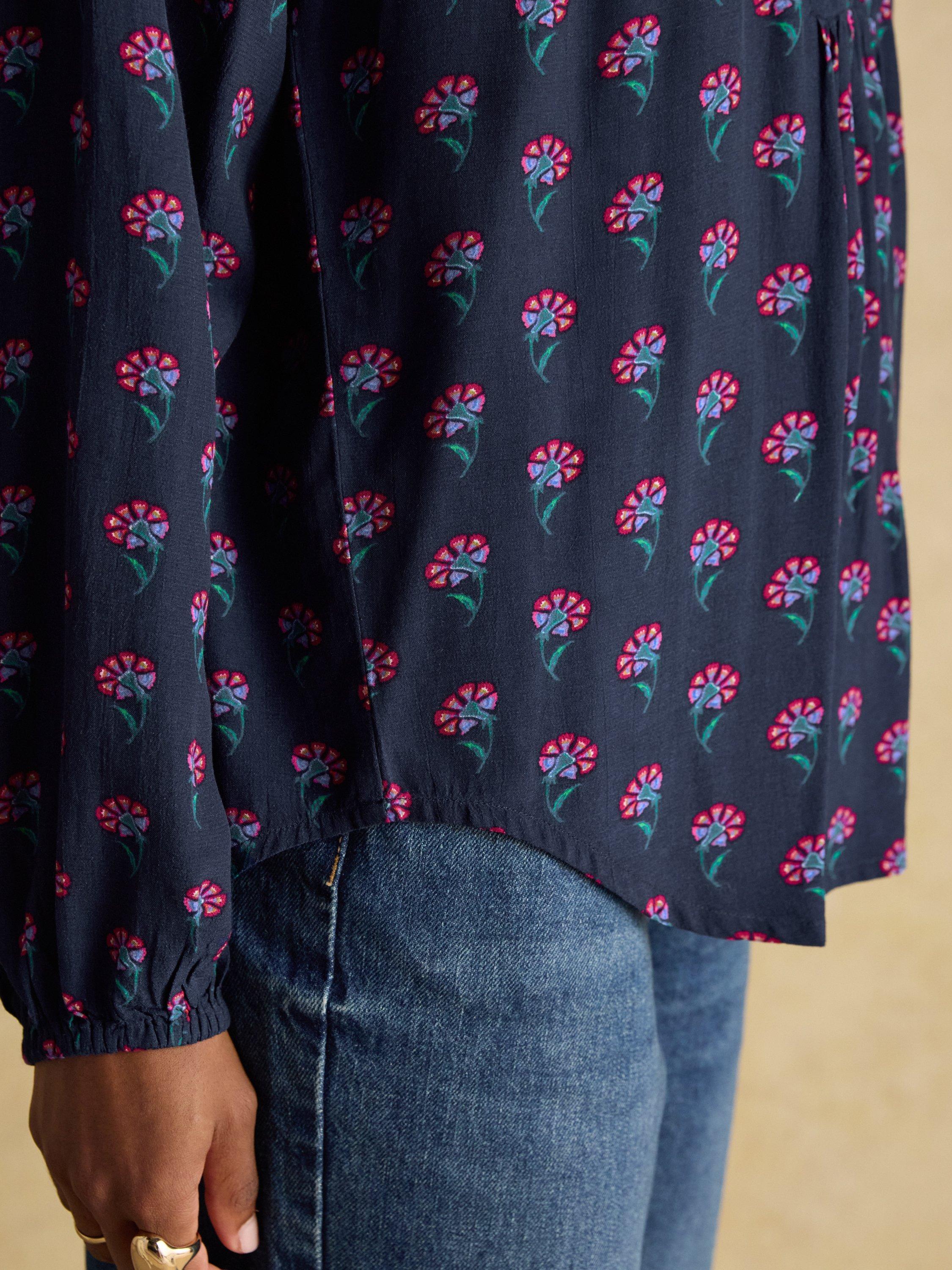 Product image 7 of 8, which shows Joules Floral Popover Blouse, Navy, 6