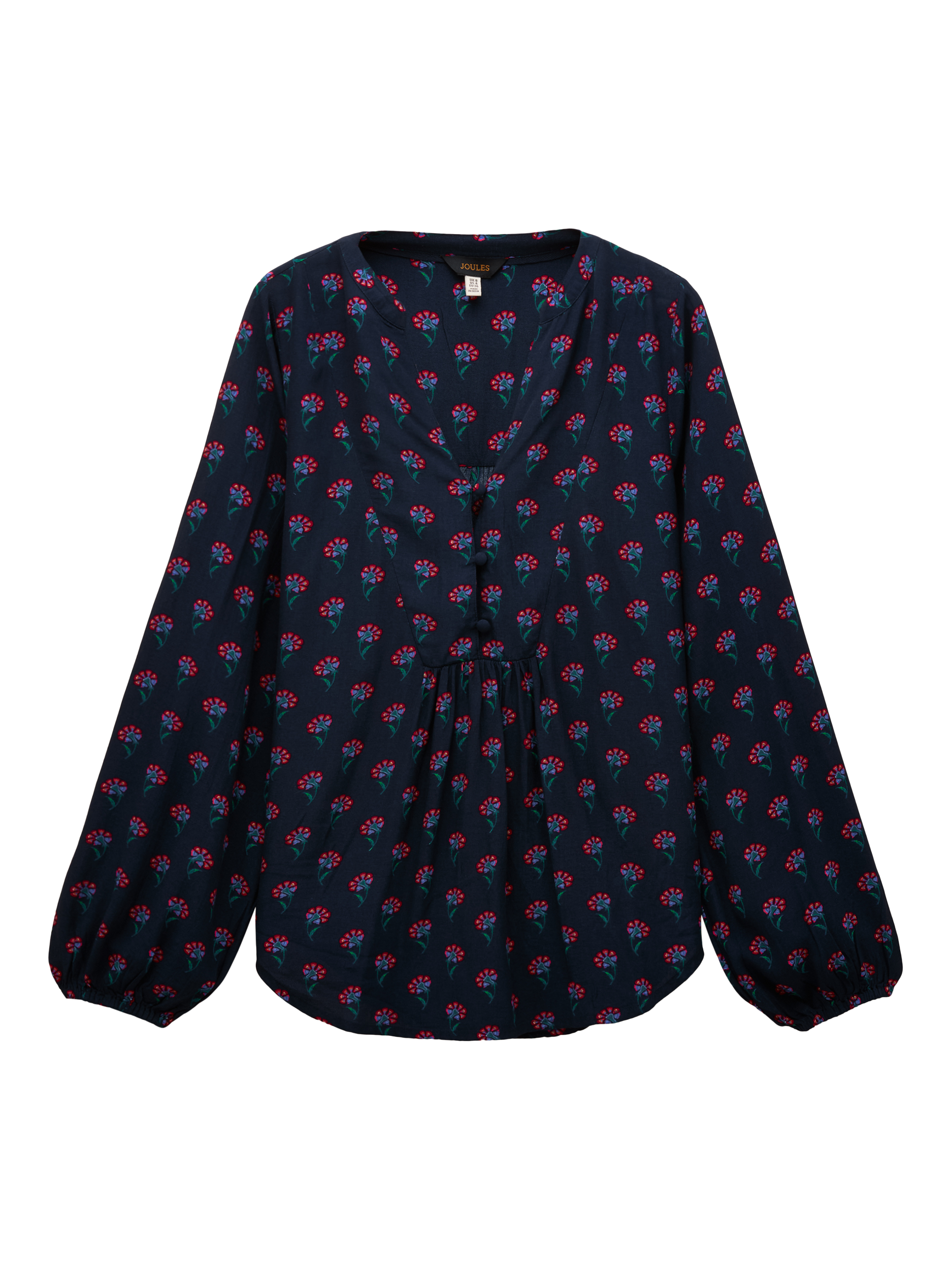 Product image 8 of 8, which shows Joules Floral Popover Blouse, Navy, 6