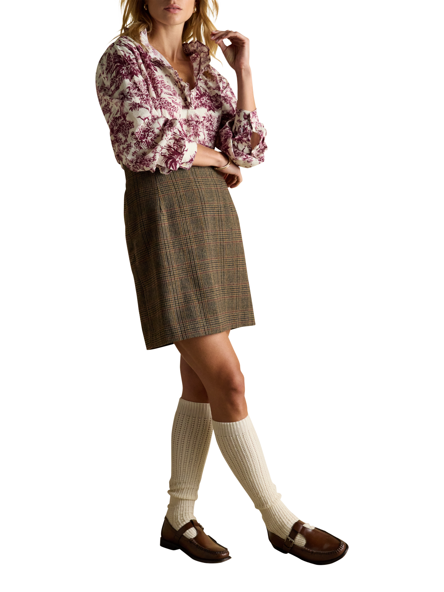 Product image 4 of 7, which shows Joules High Neck Printed Cotton Blouse, Red/Multi, 6