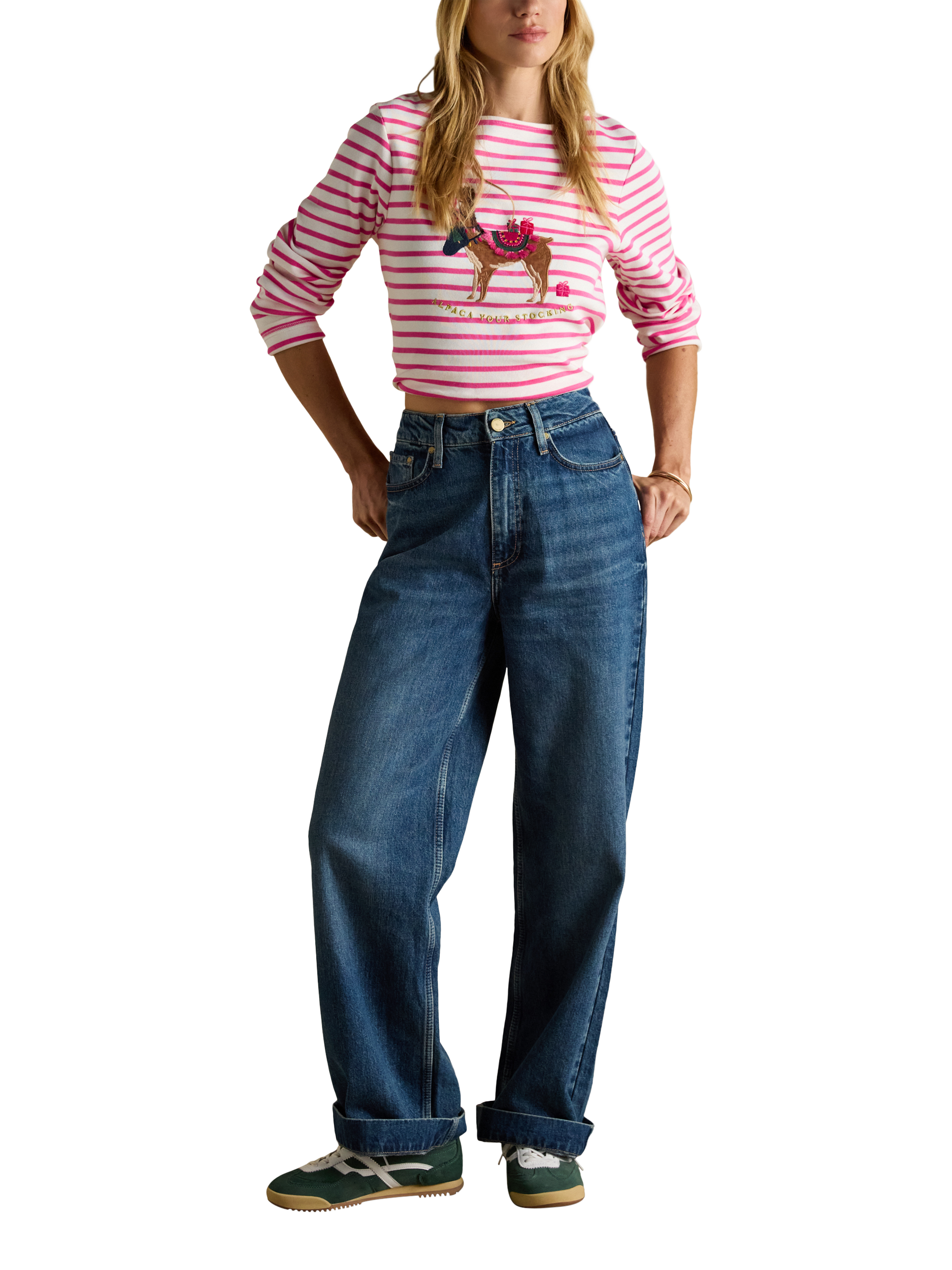 Product image 4 of 7, which shows Joules Breton Christmas Alpaca Top, Pink, 6