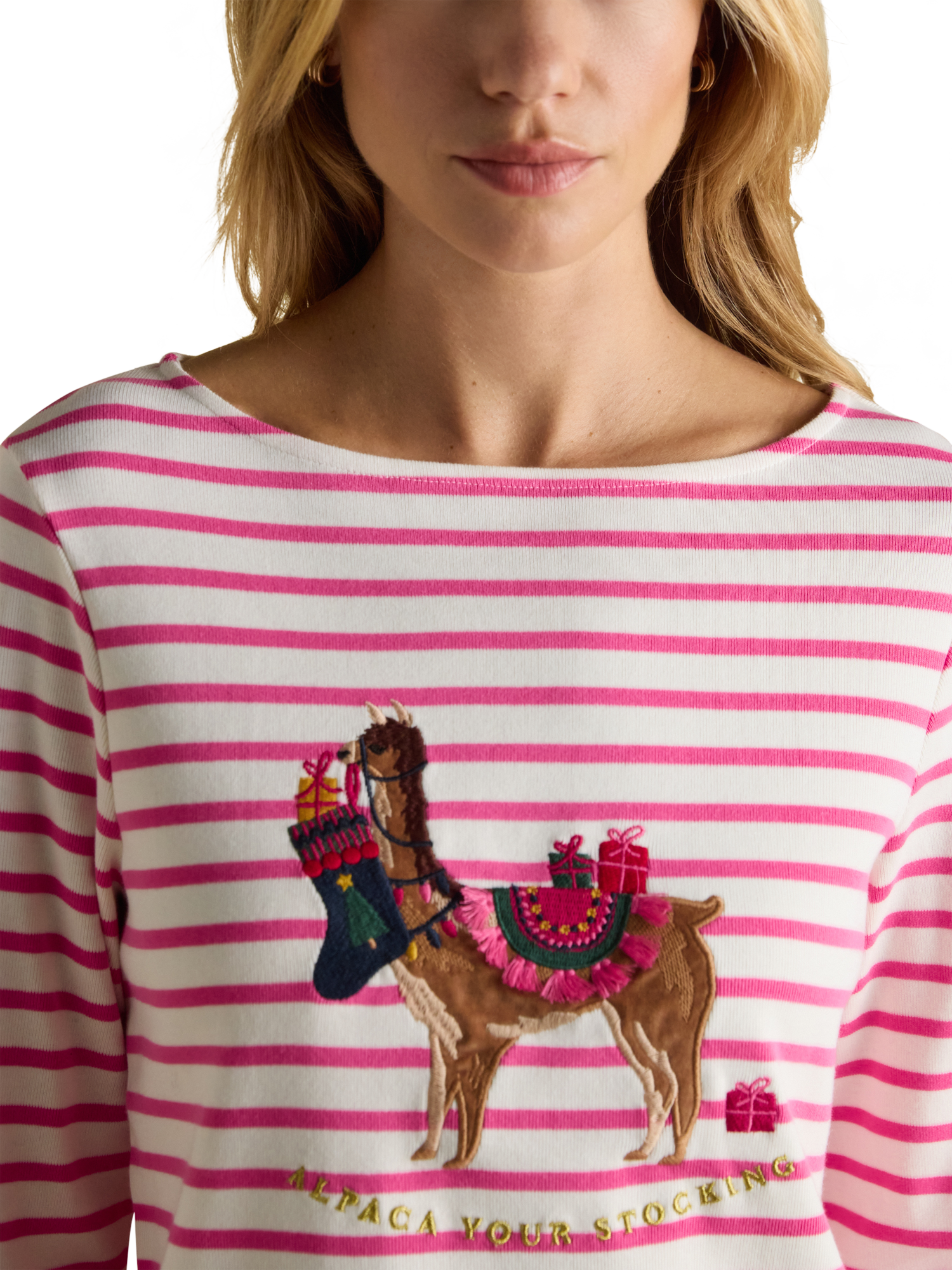 Product image 5 of 7, which shows Joules Breton Christmas Alpaca Top, Pink, 6