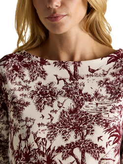 Joules Boat Neck Long Sleeve Printed Cotton Top - view 2, Red/Multi