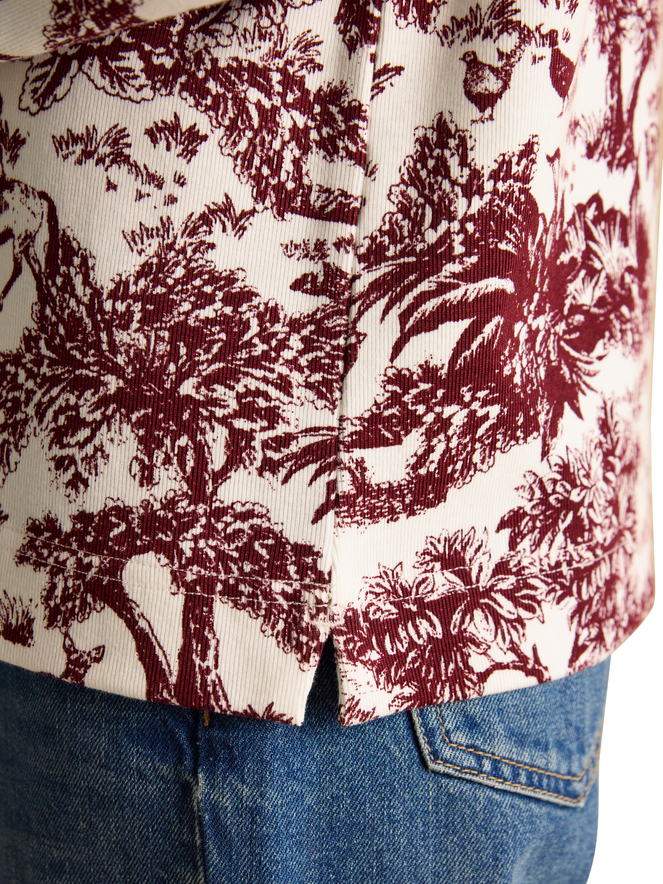 Product image 3 of 8, which shows Joules Boat Neck Long Sleeve Printed Cotton Top, Red/Multi, 6