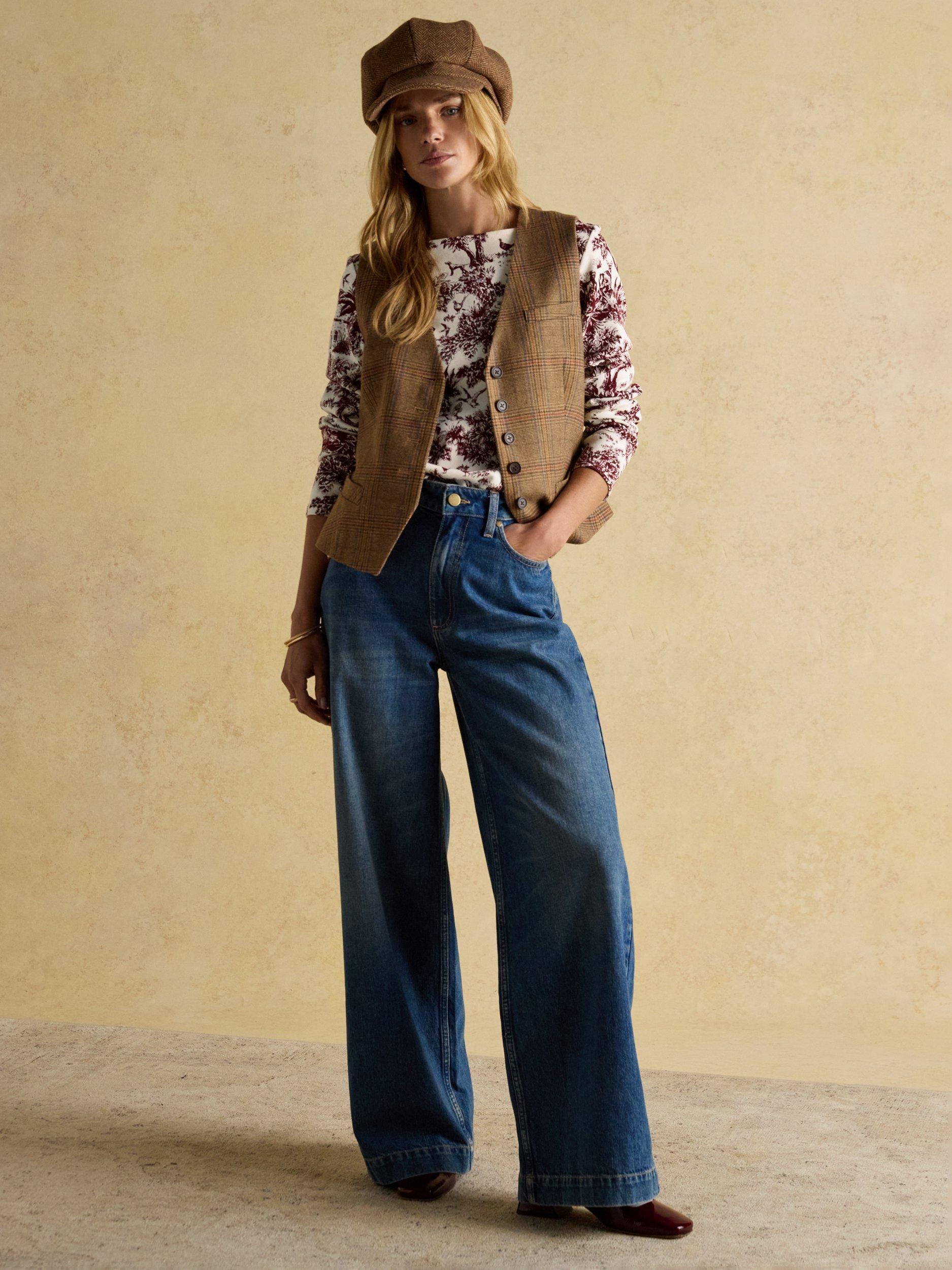 Product image 6 of 8, which shows Joules Boat Neck Long Sleeve Printed Cotton Top, Red/Multi, 6