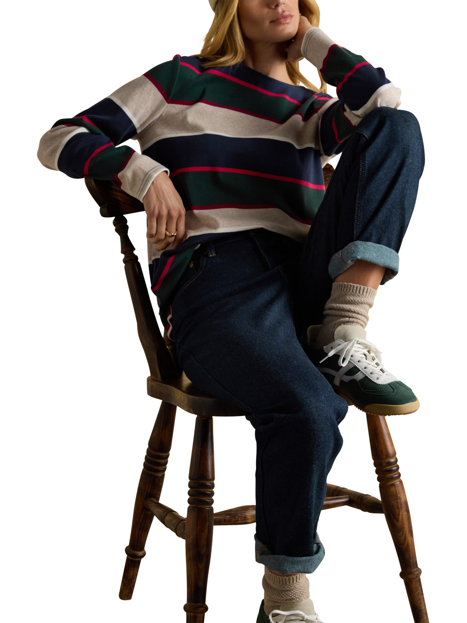 Product image 6 of 10, which shows Joules Harbour Breton Stripe Top, Navy, 6