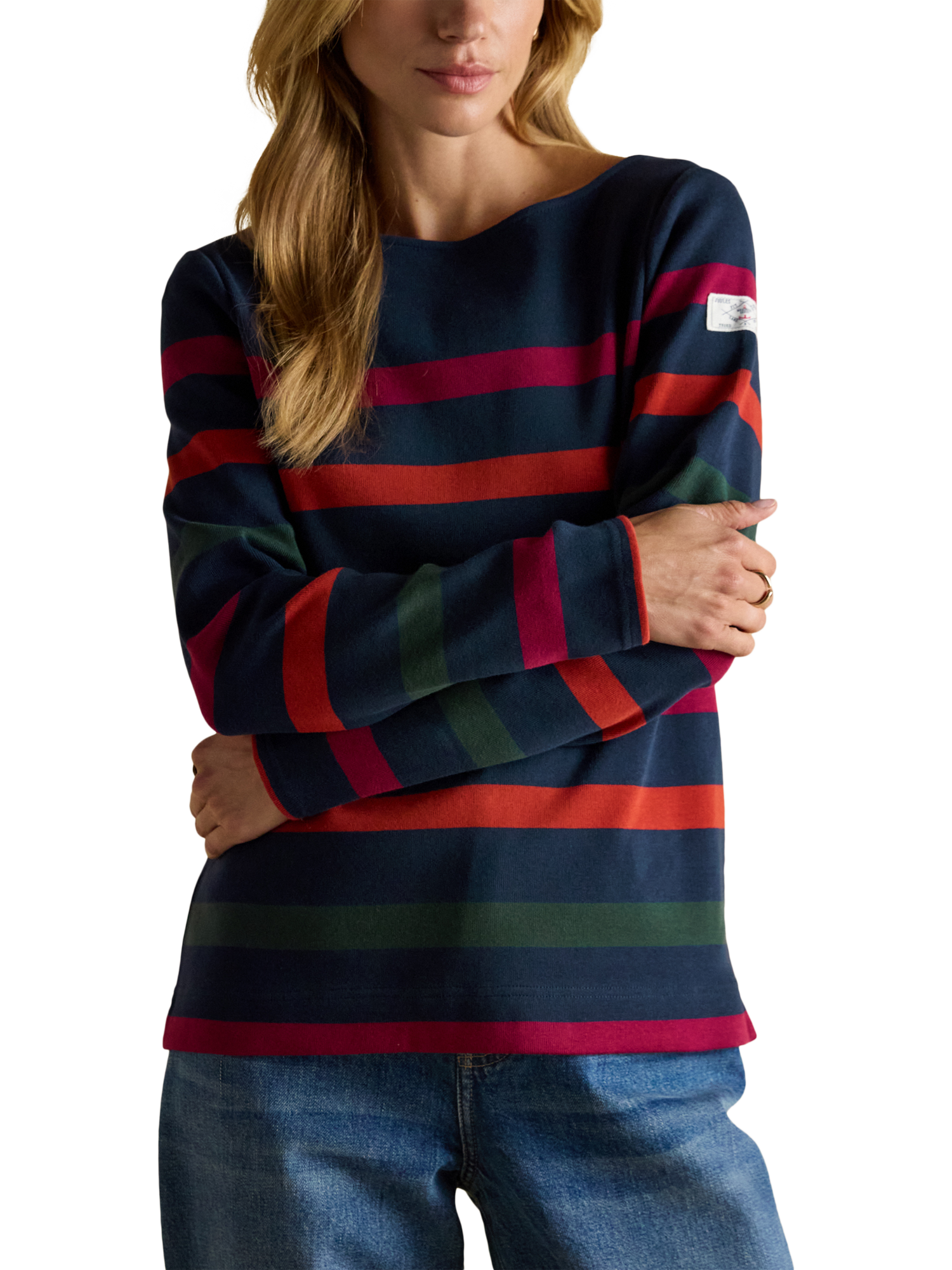 Product image 1 of 9, which shows Joules Harbour Stripe Top, Navy, 6