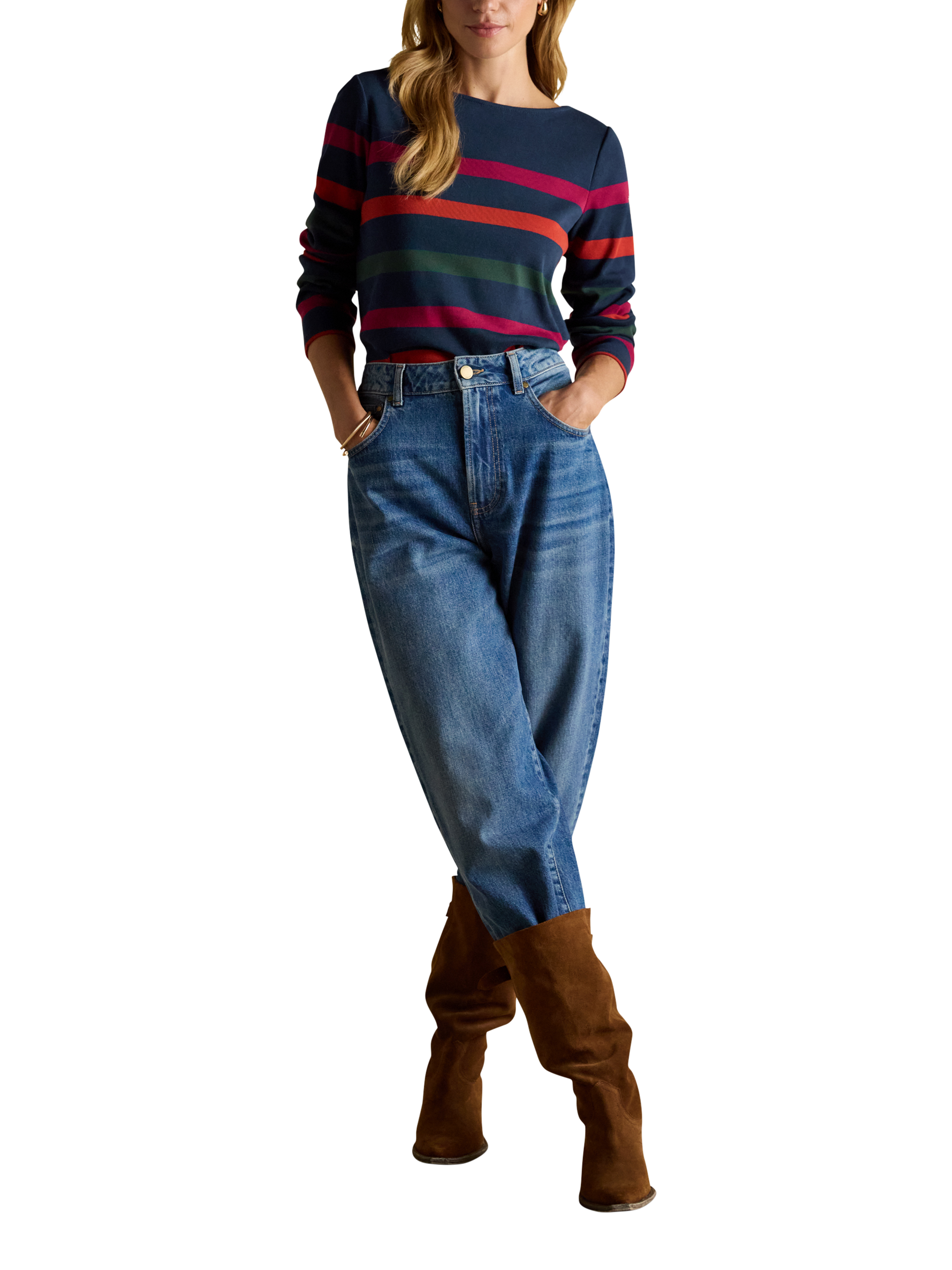 Product image 5 of 9, which shows Joules Harbour Stripe Top, Navy, 6