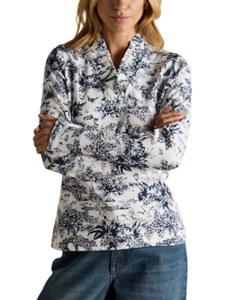 Joules Frill Neck Toile Print Top, Navy, Navy