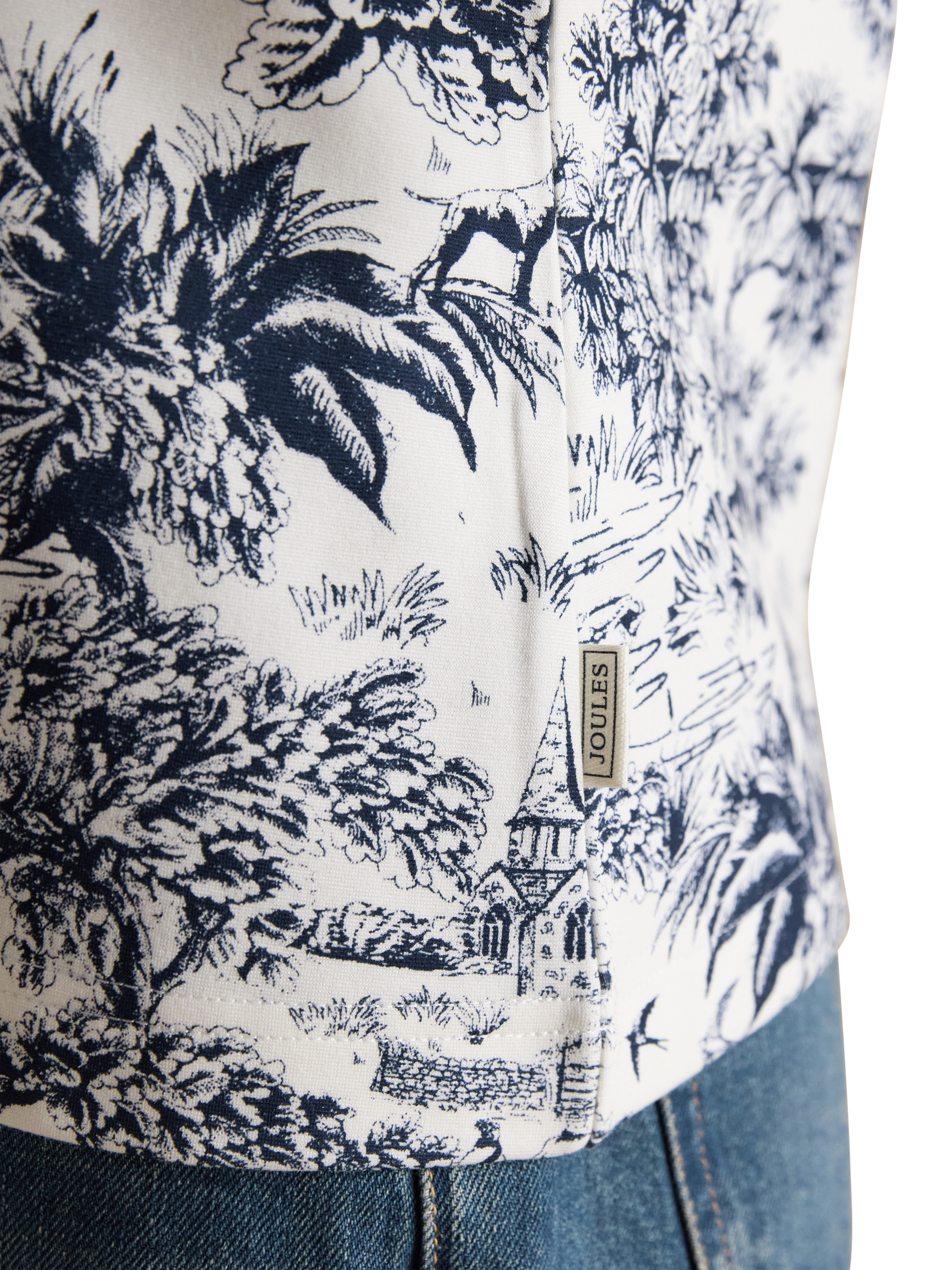 Product image 4 of 8, which shows Joules Frill Neck Toile Print Top, Navy, 6