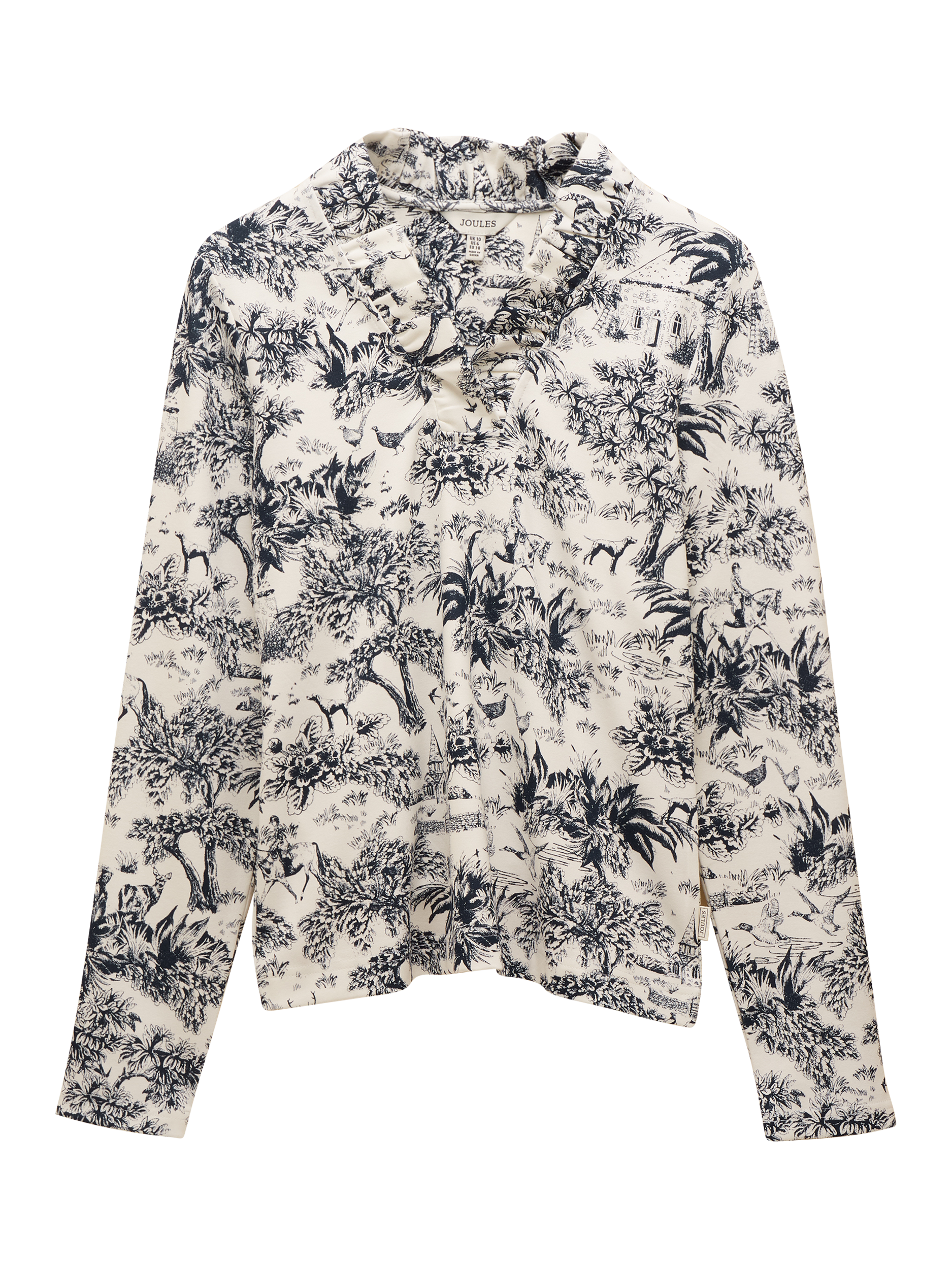 Product image 8 of 8, which shows Joules Frill Neck Toile Print Top, Navy, 6
