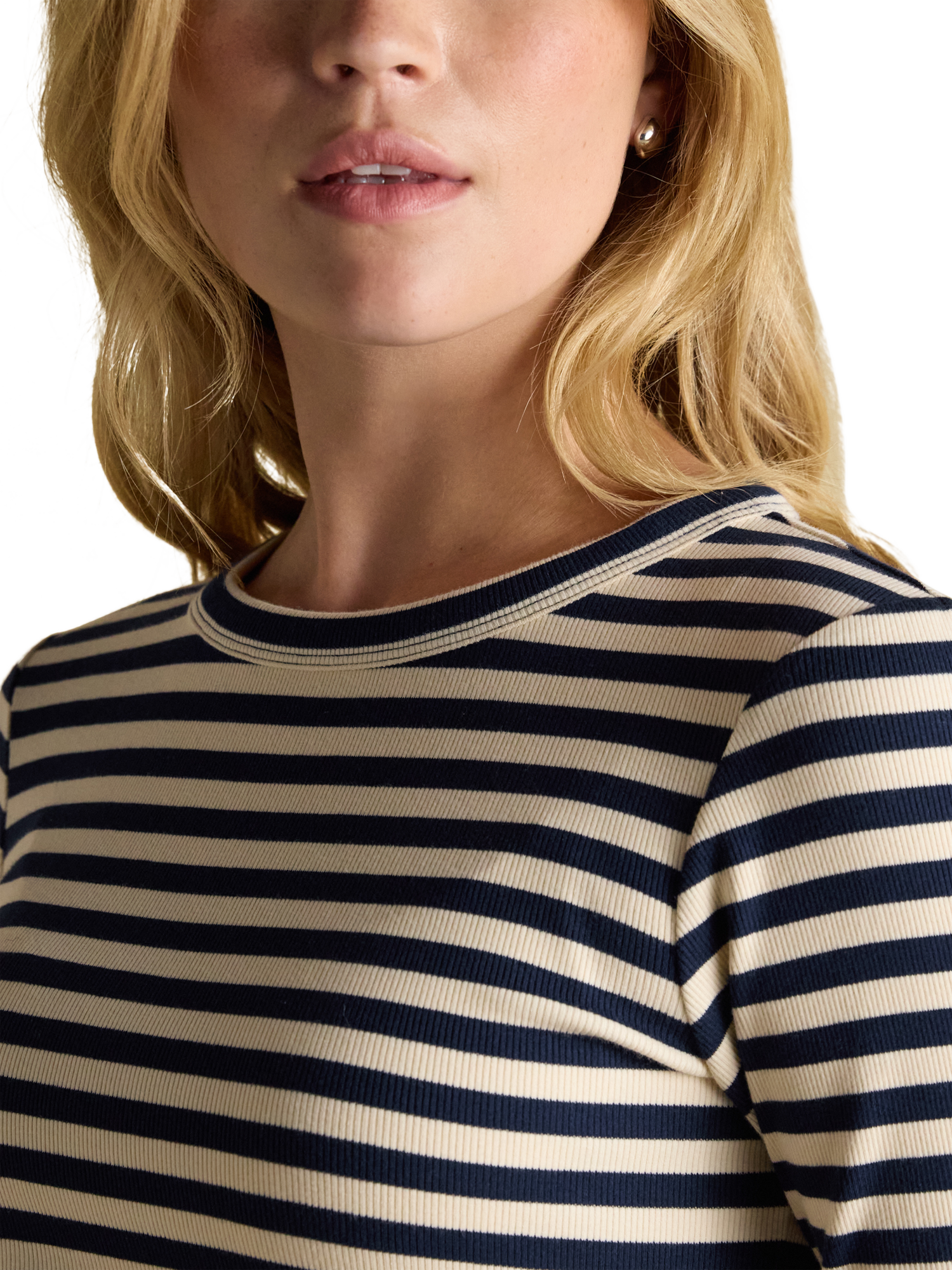 Product image 2 of 8, which shows Joules Stripe Long Sleeve Cotton T-Shirt, Navy/Multi, 6