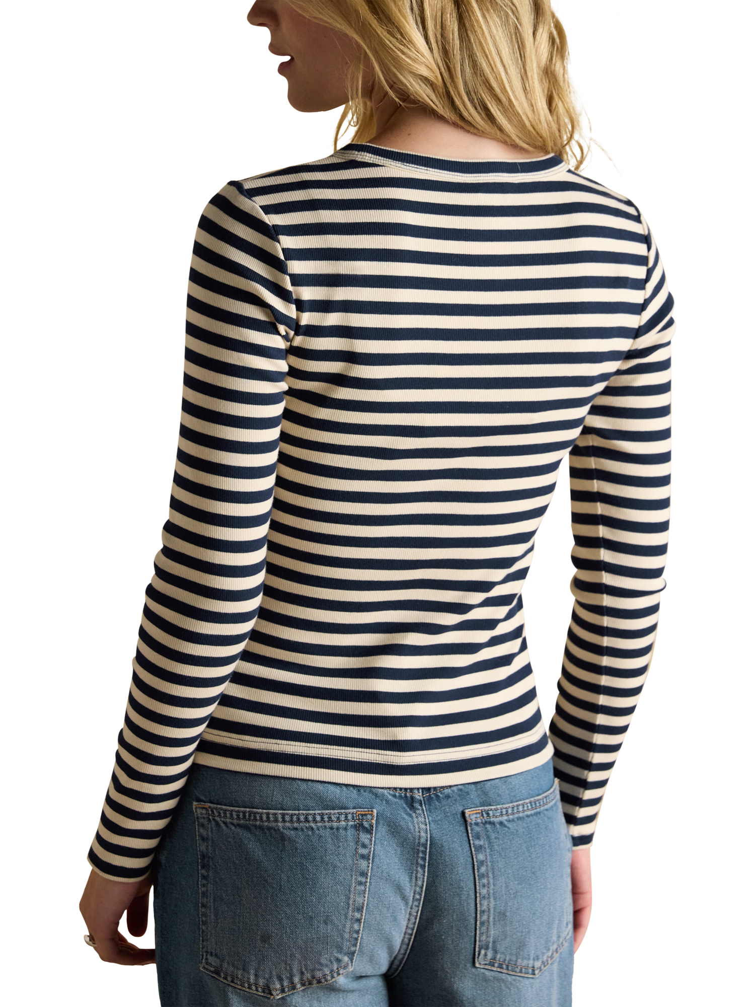 Product image 6 of 8, which shows Joules Stripe Long Sleeve Cotton T-Shirt, Navy/Multi, 6