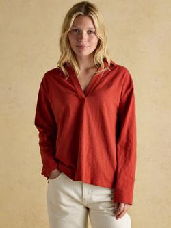 Joules Cotton Slub Collared Top, Red, Red
