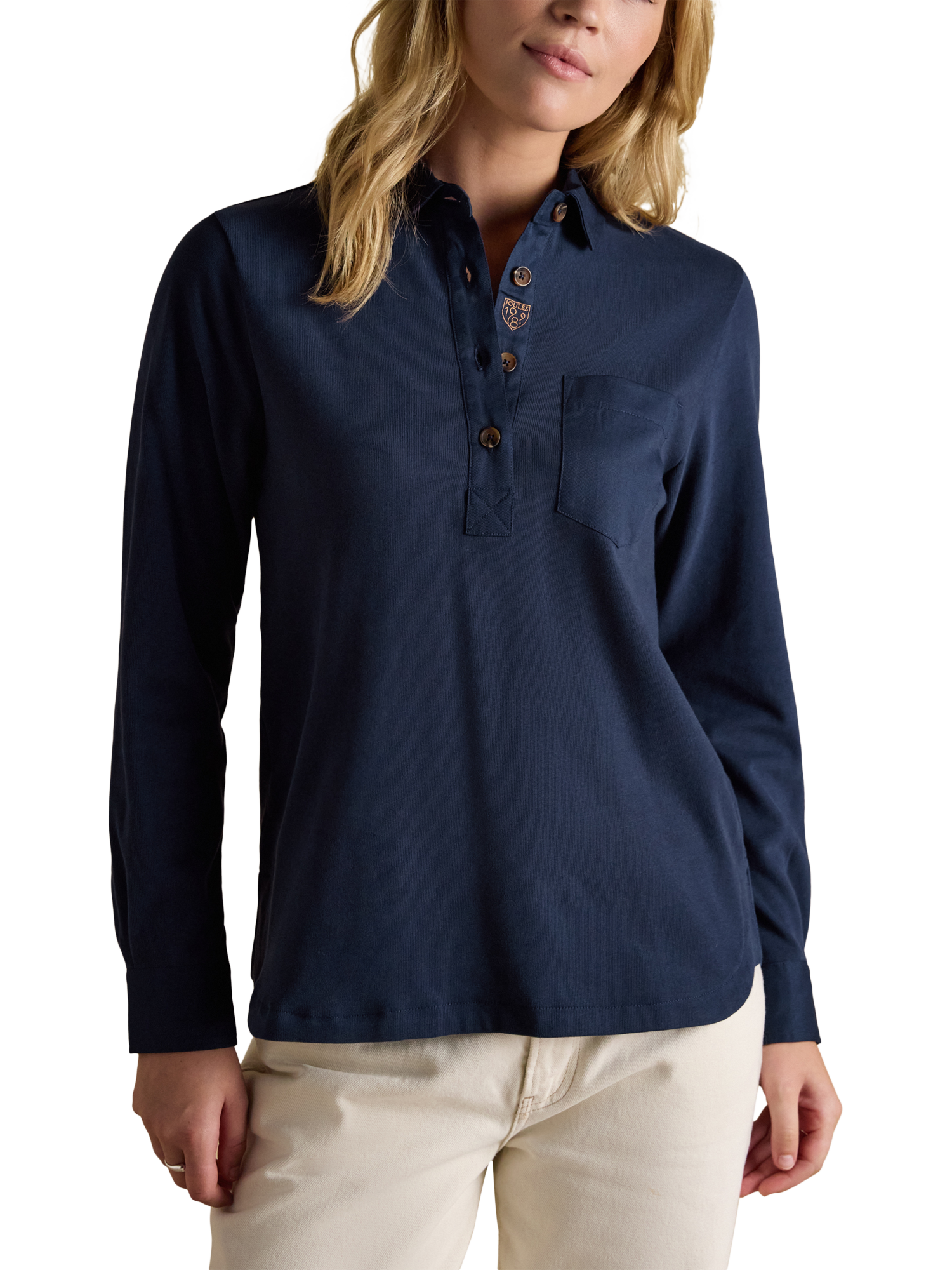 Product image 1 of 1, which shows Joules Sueded Jersey Deckshirt, Navy, 6