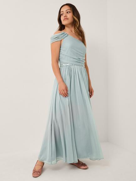 Monsoon Kids' Sequin One Shoulder Prom Dress, Duck Egg