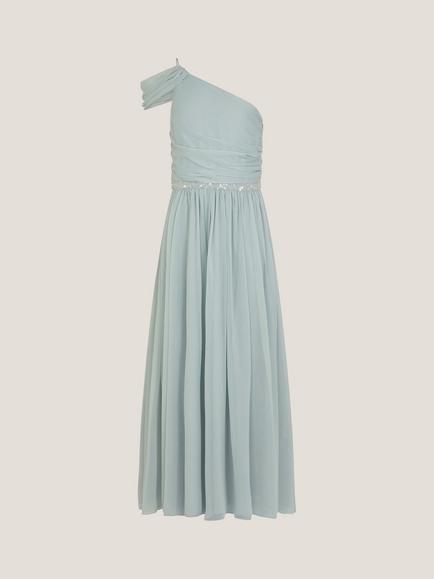 Monsoon Kids' Sequin One Shoulder Prom Dress - view 2, Duck Egg
