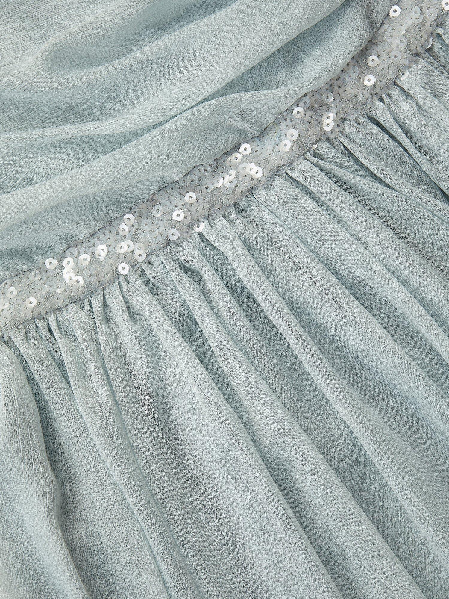 Product image 4 of 4, which shows Monsoon Kids' Sequin One Shoulder Prom Dress, Duck Egg, 8 years