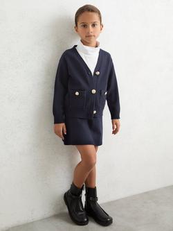 Reiss Kids' Mila Knitted Embossed Button Cardigan, Navy, Navy