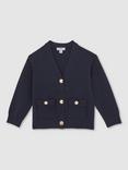 Reiss Kids' Mila Knitted Embossed Button Cardigan, Navy